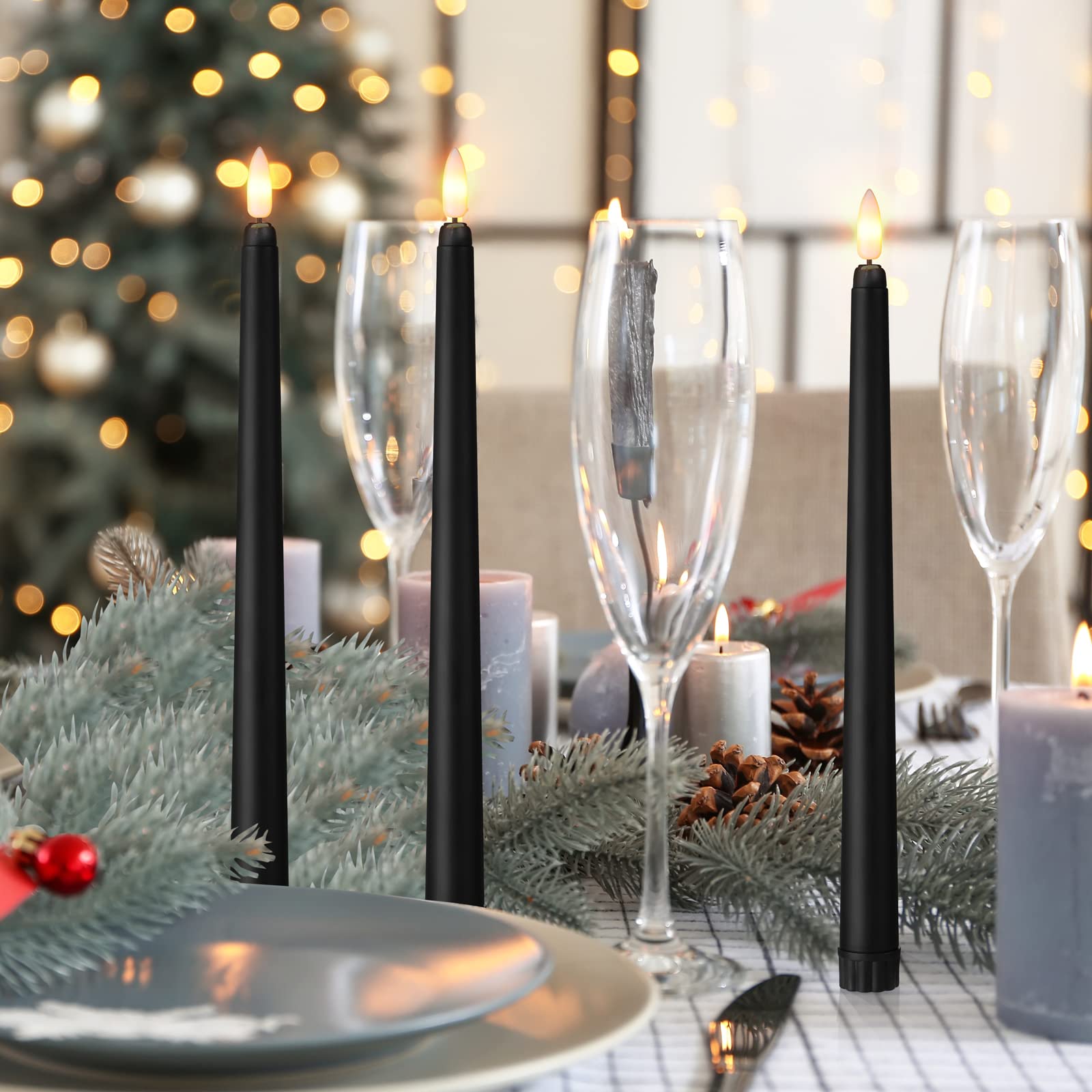 Handepo 48 Pack Flameless Taper Candles Realistic With Yellow Flickering Candlelights Plastic 11 Inch Last Long Battery Operated