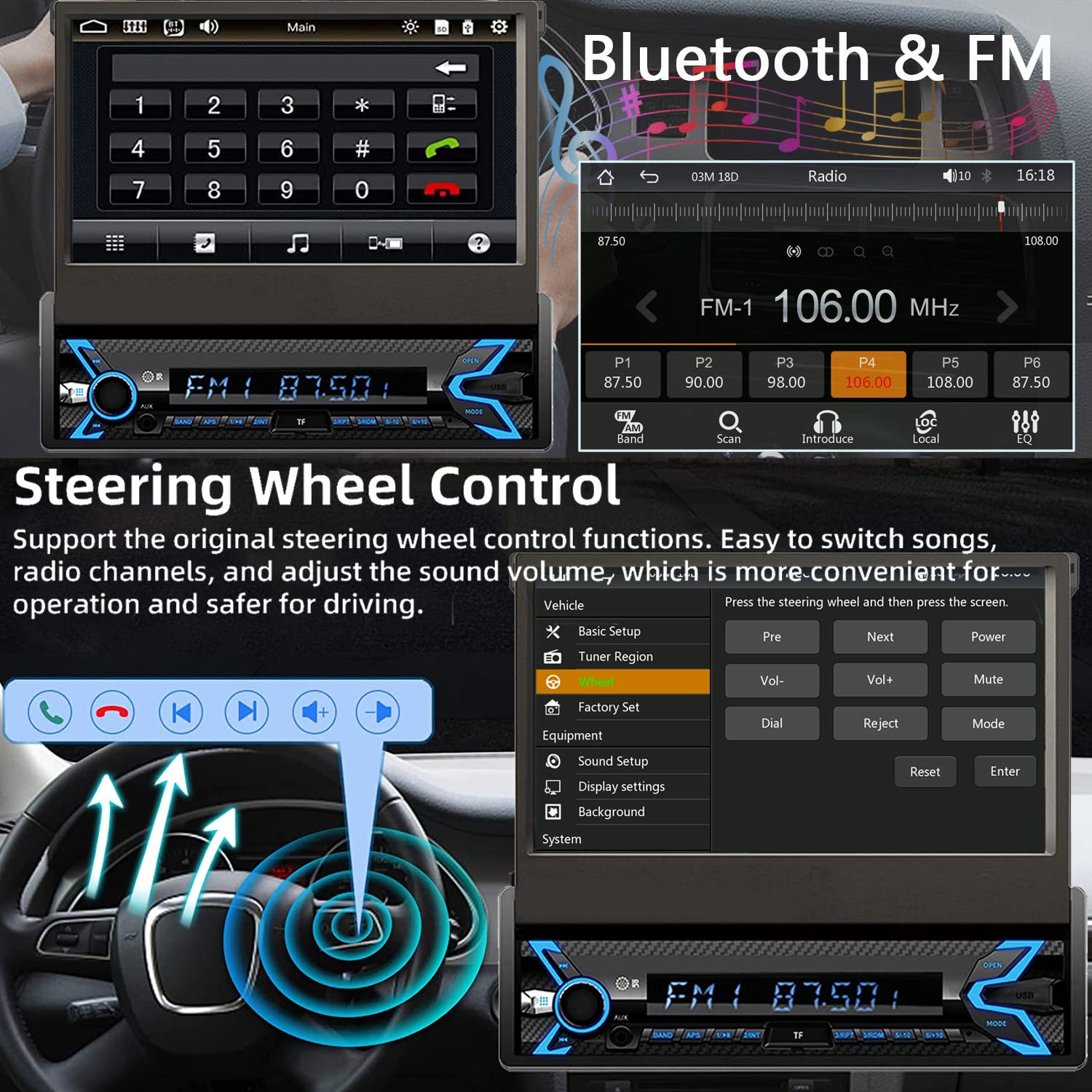 Naifay Single Din Car Stereo With Dash Cam & Backup Camera, 7Inch Flip Out Single Din Touchscreen Car Stereo With Apple Carplay