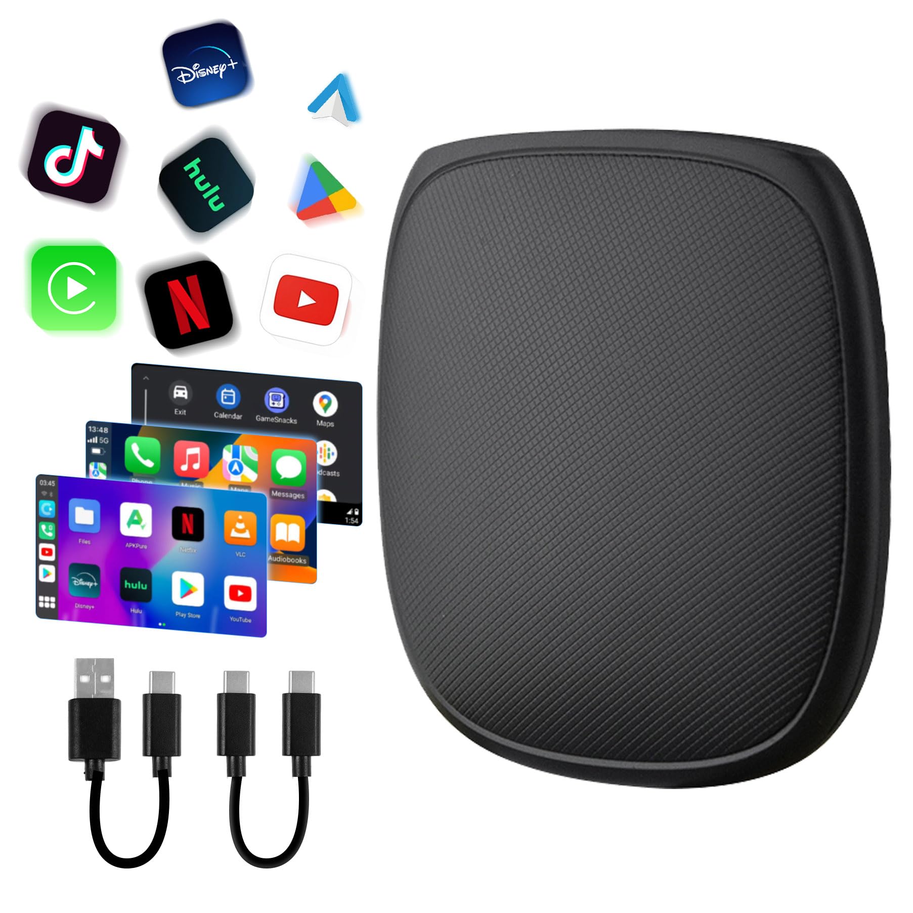 Minjielaa Magic Carplay Ai Box 2.0 Max, Support Netflix/Youtube/Hulu/Prime Video/Tf Card Etc., Qualcomm Multi Core Streaming Vid