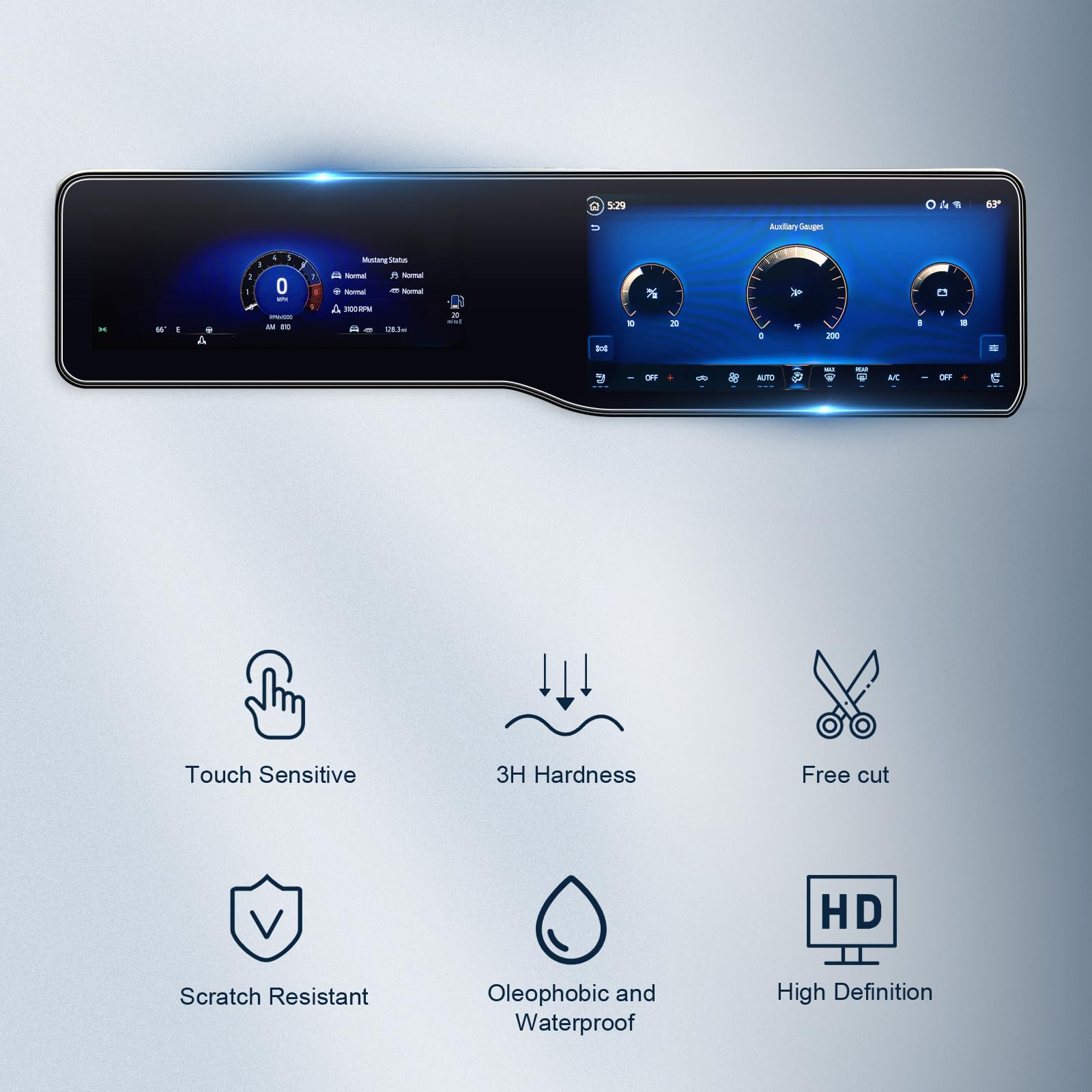 Bibibo 2Pcs For 2024 2025 Ford Mustang Screen Protector 2024 2025 Ford Mustang Ecoboost/ Ecoboost Premium/Gt/Gt Premium/Dark Horse/Dark Horse Premium Display,[Anti Glare& Scratch Ultra Clear] 2024 Ford Mustang Accessories Pet Nano Foils 2024 2025 Mustang