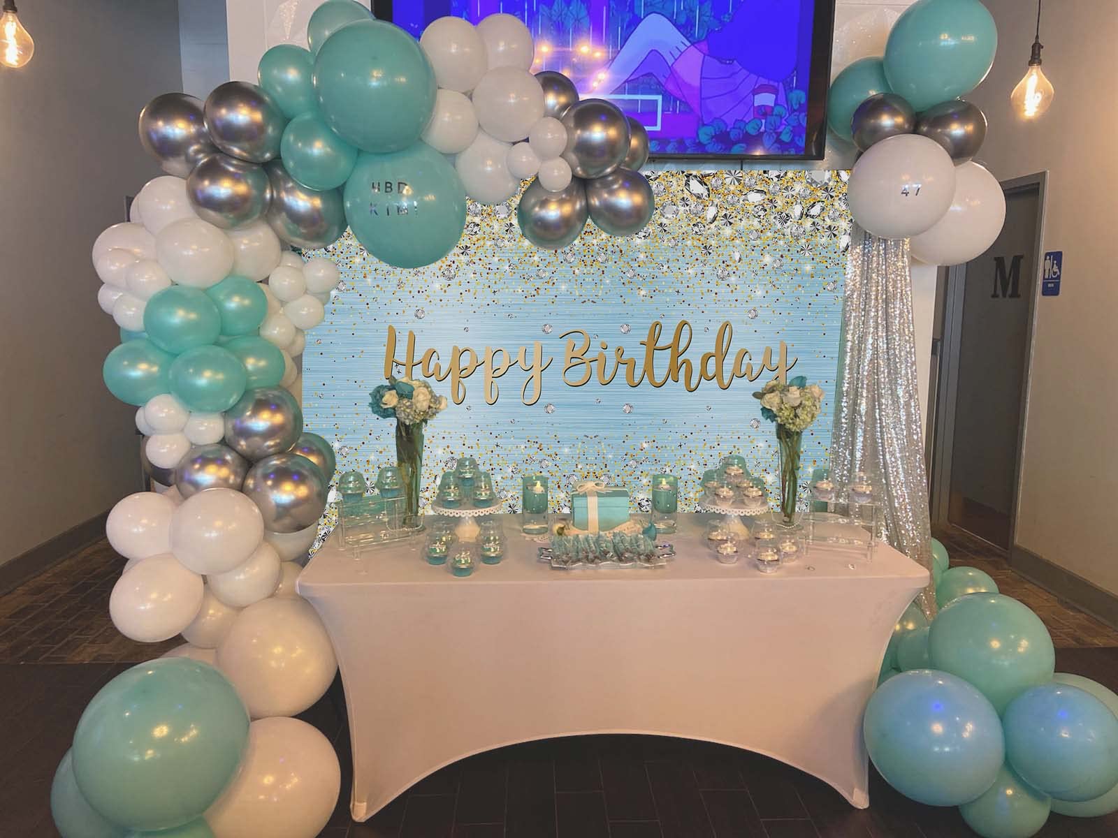 Wda Blue Happy Birthday Backdrop Golden Diamond Shiny Bokeh Photography Background Sweet Girl Party Photo Decoration Banner Dess