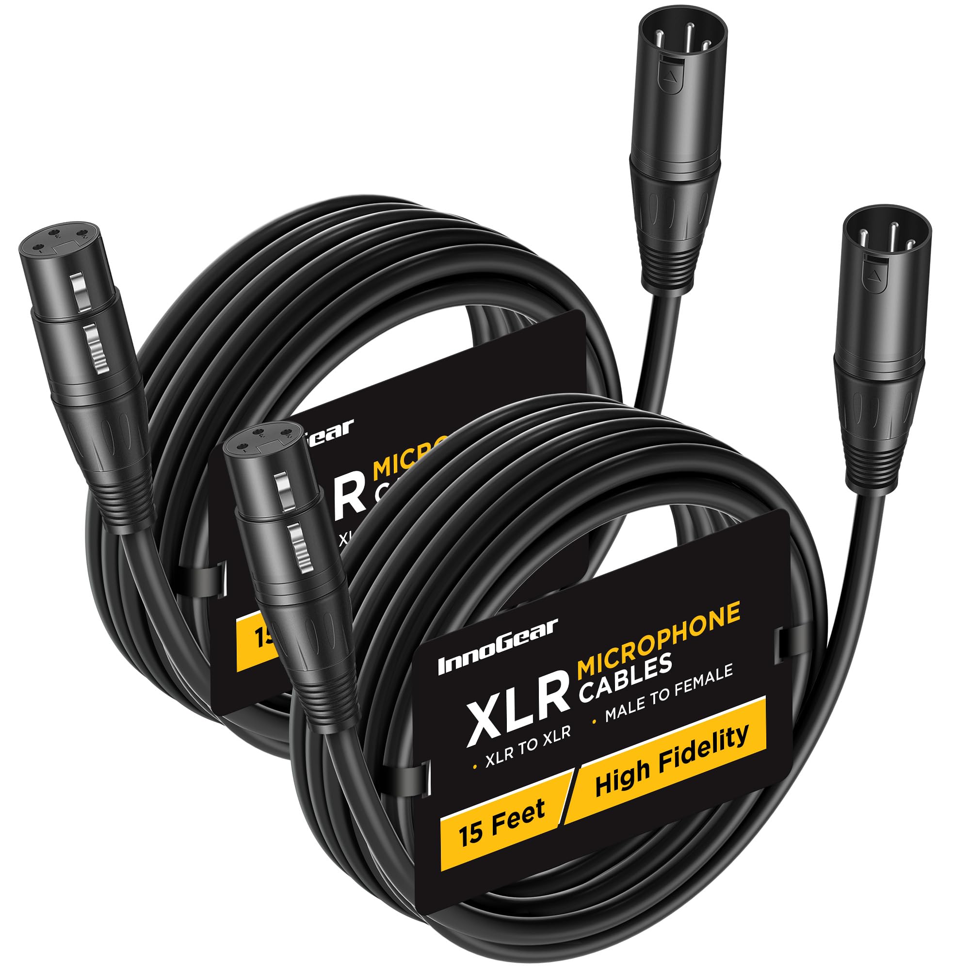 Innogear Xlr Microphone Cables, 15 Feet 2 Pack Oxygen Free Copper Male To Female 3 Pin Balanced Xlr Mic Cables Cord For Speaker