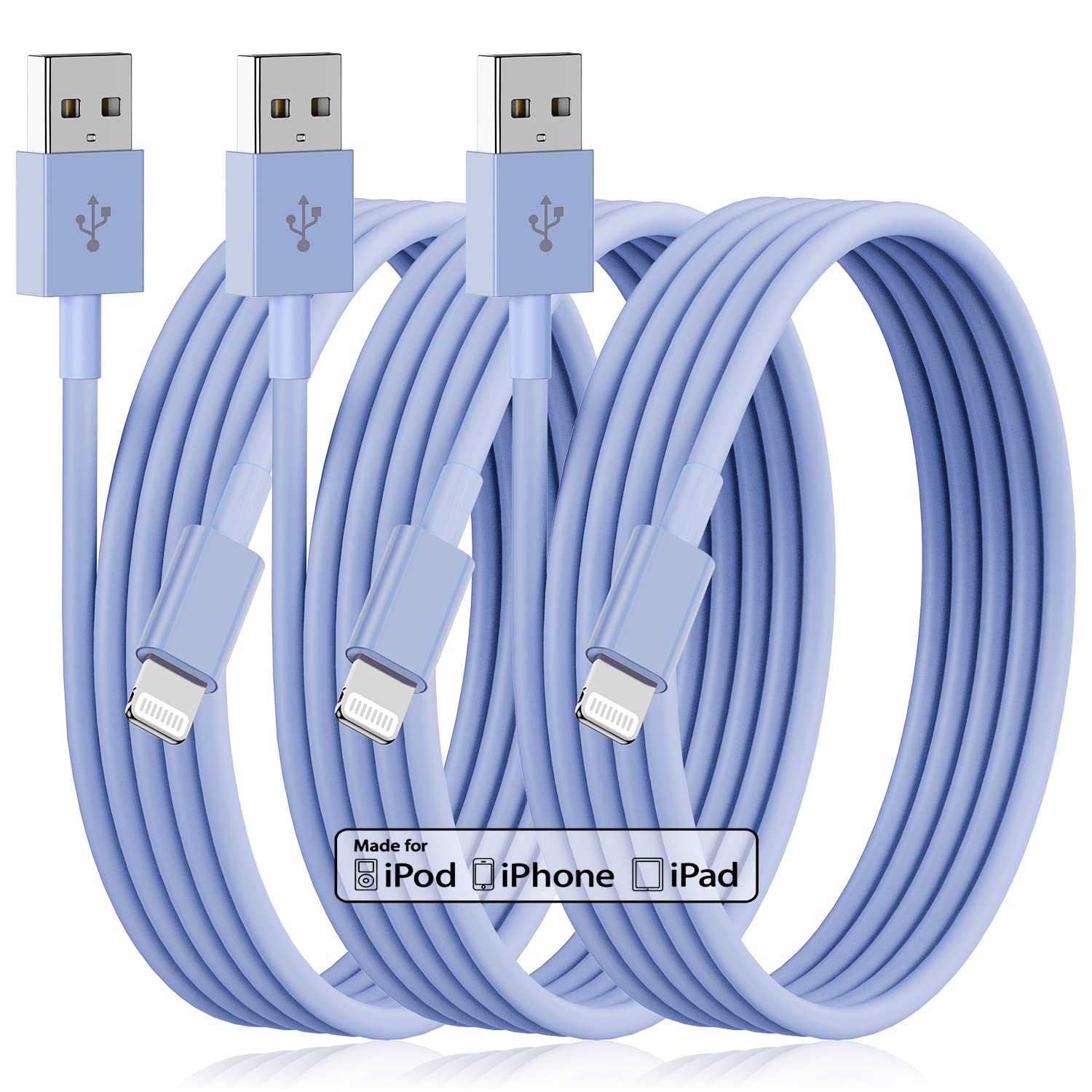 Essri For Iphone Charger 6Ft 3Pack, Usb To Lightning Cable 6 Foot, Extra Long Fast Charging Cord 10 Feet Compatible With Iphone
