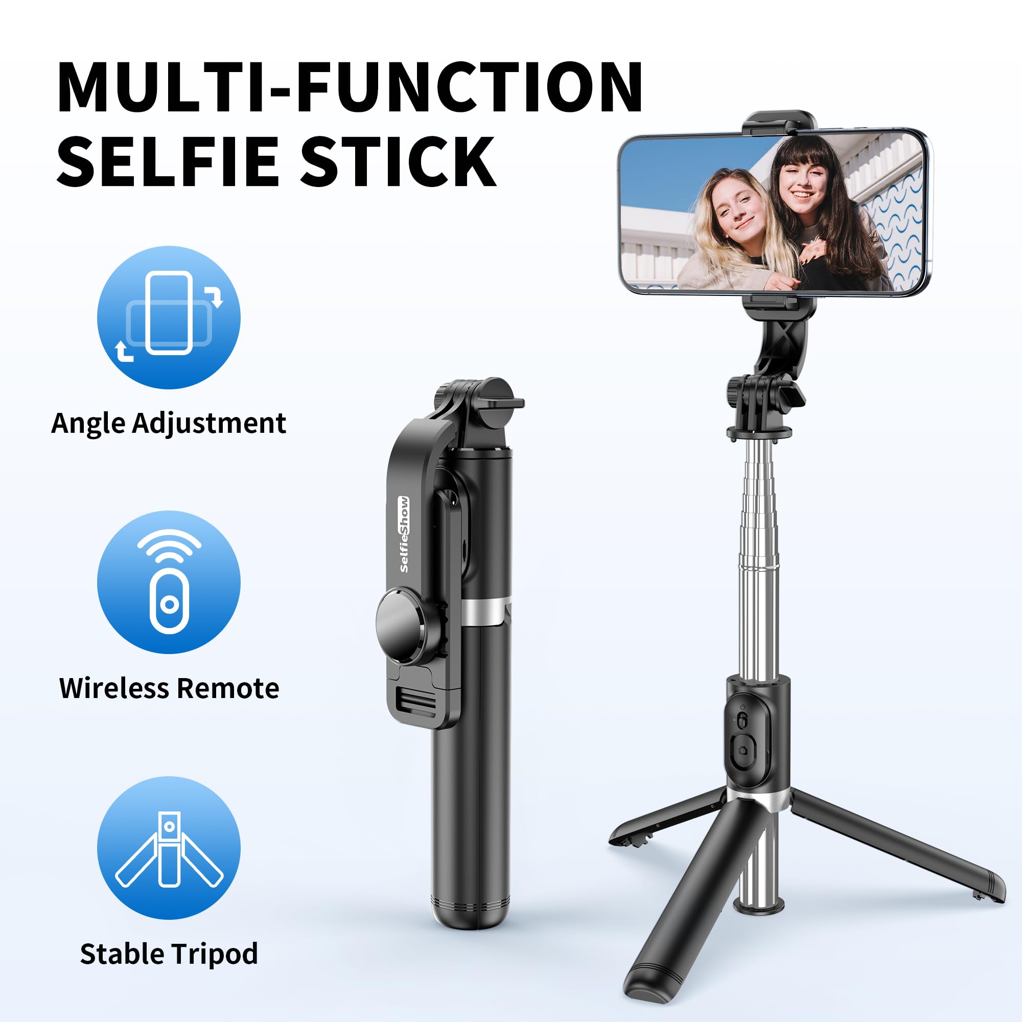 Selfie Stick Tripod, All In One Extendable & Portable Iphone Tripod Selfie Stick With Wireless Remote Compatible With Iphone 16 15 14 13 12 11 Pro Xs Max 8 7, Galaxy Note10/S20/S10/Oneplus 9/9 Pro Etc