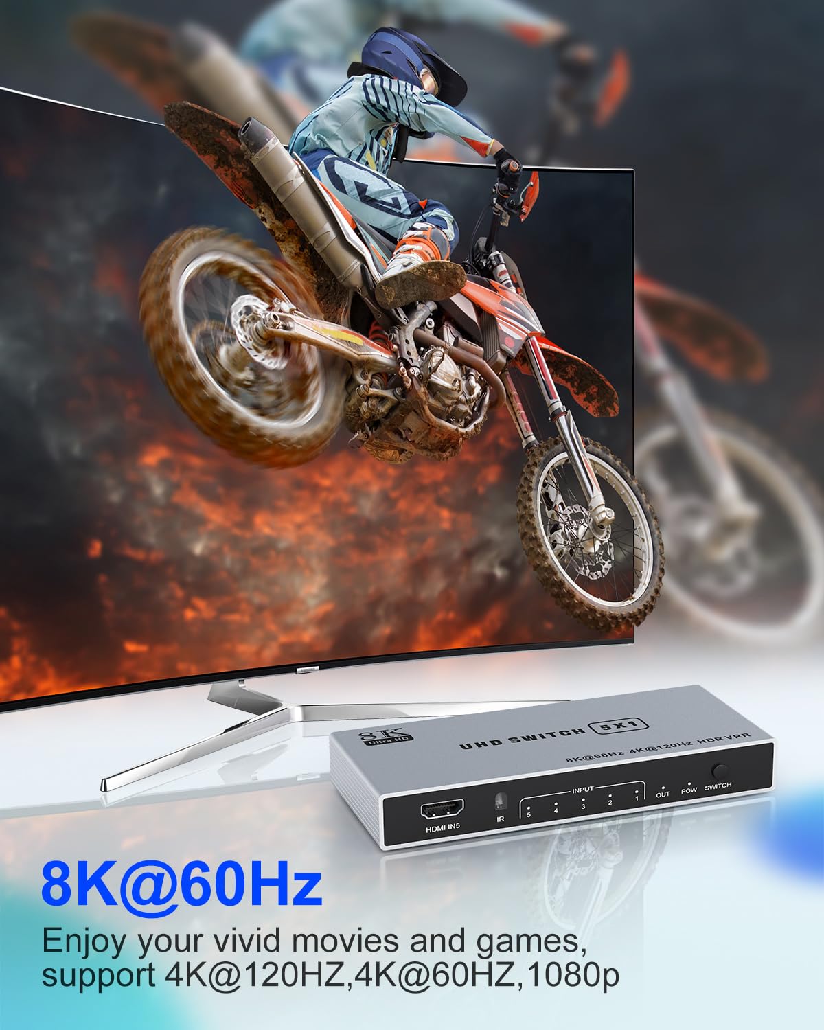 8K Hdmi Splitter 5 In 1 Out Hdmi Switch   4K 120Hz Hdmi 2.1 Switch Box Port Expander Selector With Remote Support 3D/Hdr/Hdcp2.3