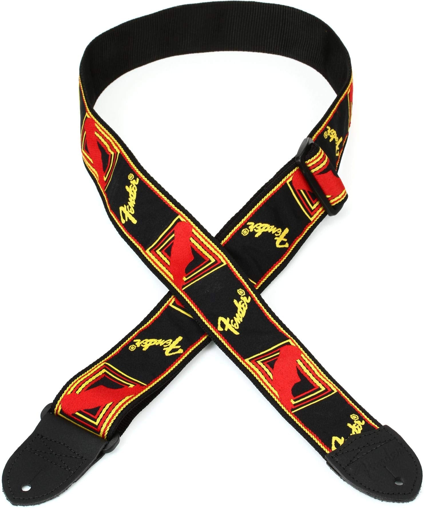 Fender Monogrammed Guitar Strap, Guitar Accessories, 2in, Black/Yellow/Red