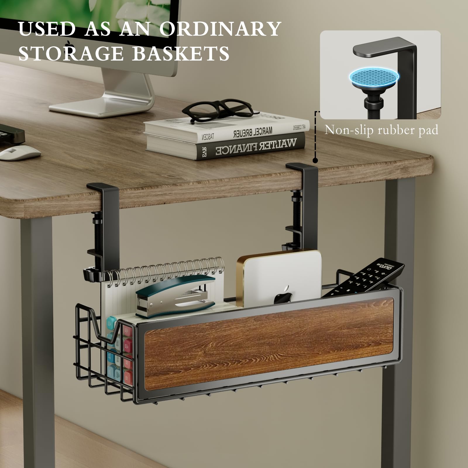 Cicufy 2 Pack Under Desk Cable Management Tray,No Drill Cable Management With Clamp Cord Organizer For Desk Metal Wire Managemen