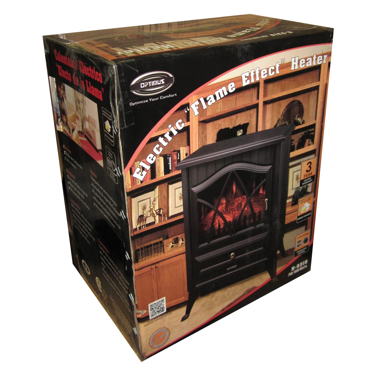 Optimus Electric Flame Effect    Fireplace Heater, Black