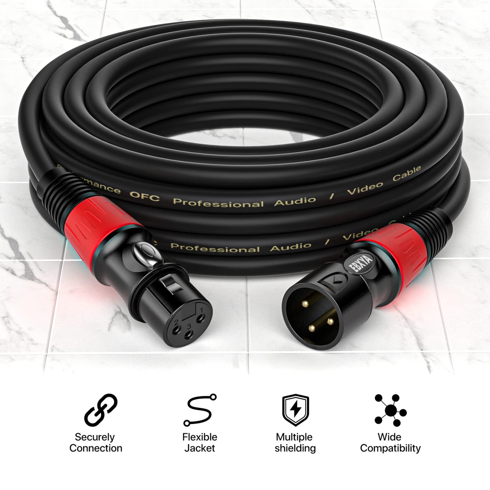 Ebxya Xlr Cable 6Ft 6 Pack   Stage Light Dmx Cable, Premium Balanced 3 Pin Xlr Male To Female Microphone Cable, Black