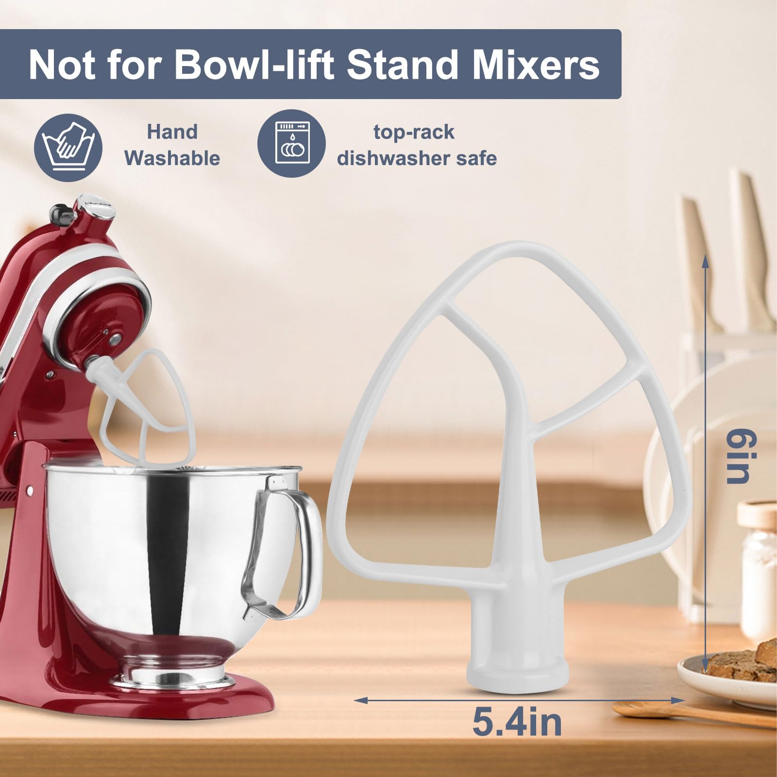 K45B Coated Flat Beater For Kitchenaid Stand Mixer,4.5 5 Quart Flat Beater Replacement For Kitchenaid Mixer Attachments,White