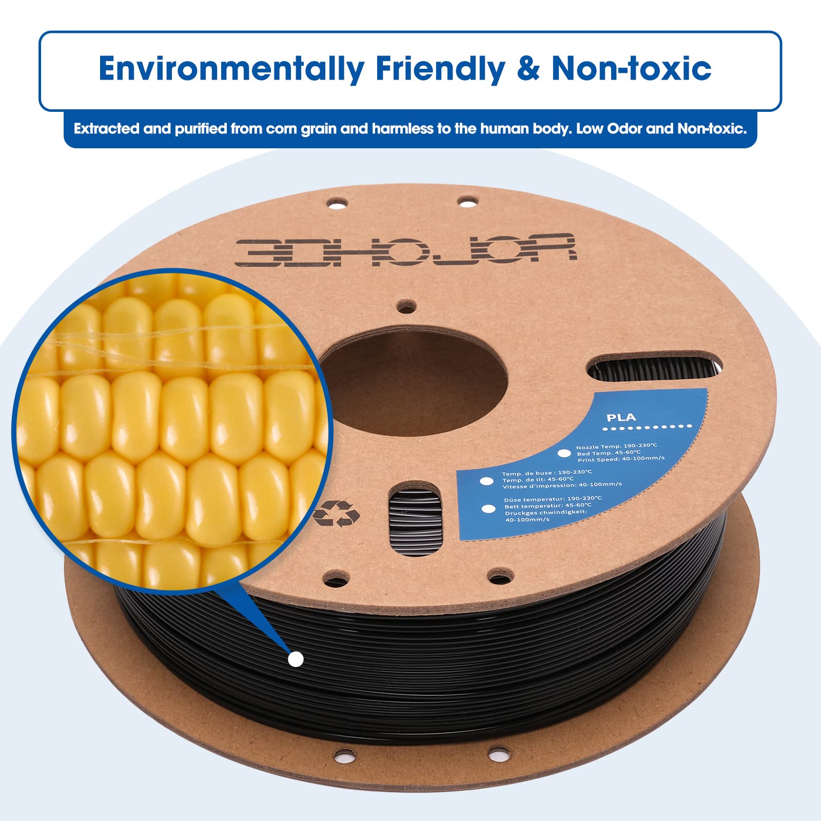 3Dhojor Pla Filament 1.75Mm Black,3D Printing Filament,1Kg Cardboard Spool (2.2Lbs), Fit Most Fdm 3D Printer,Dimensional Accurac