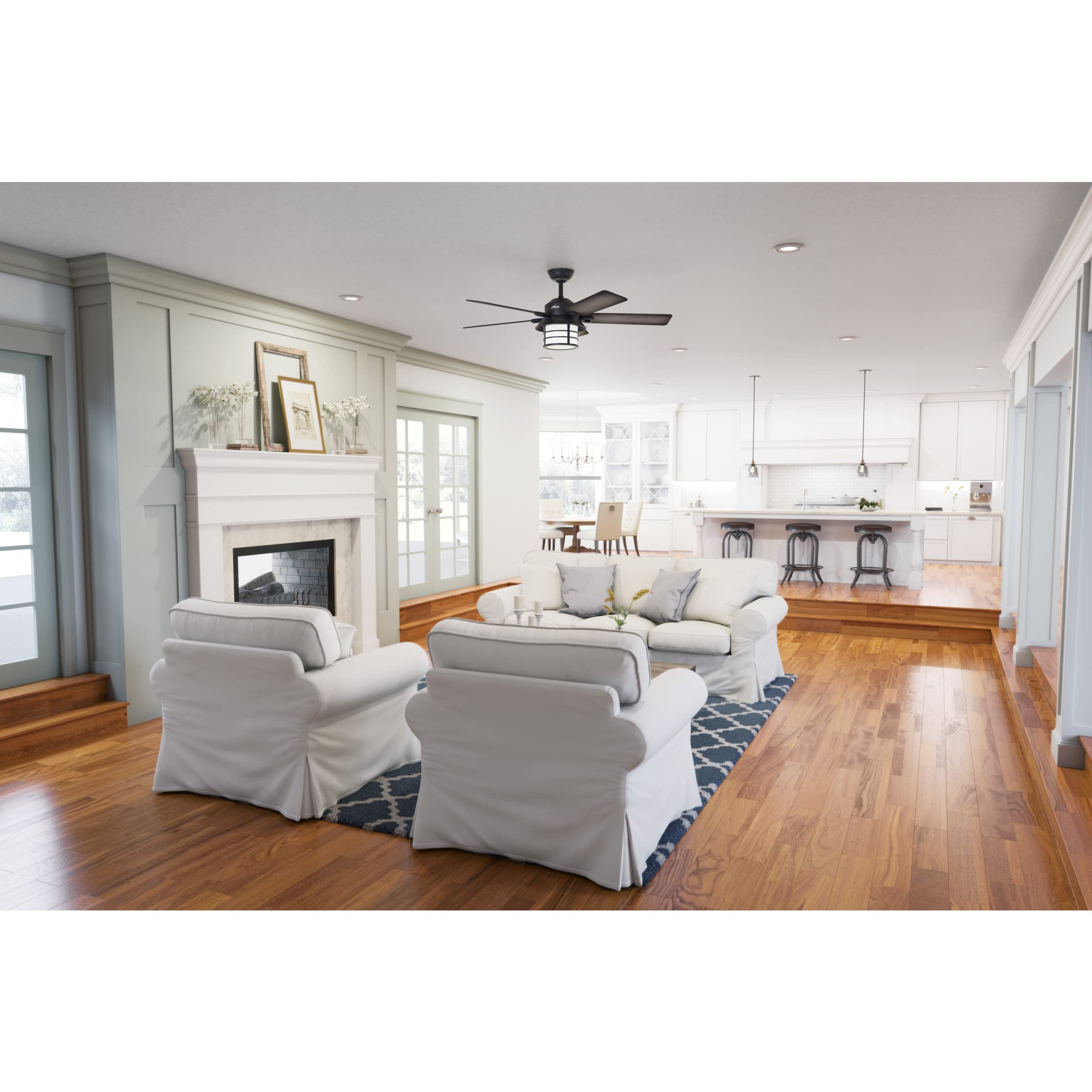 Hunter Ceiling Fan With Light, Key Biscayne Indoor/Outdoor Ceiling Fans, 2 Led Lights, Pull Chain Control, Weathered Zinc, 54 In