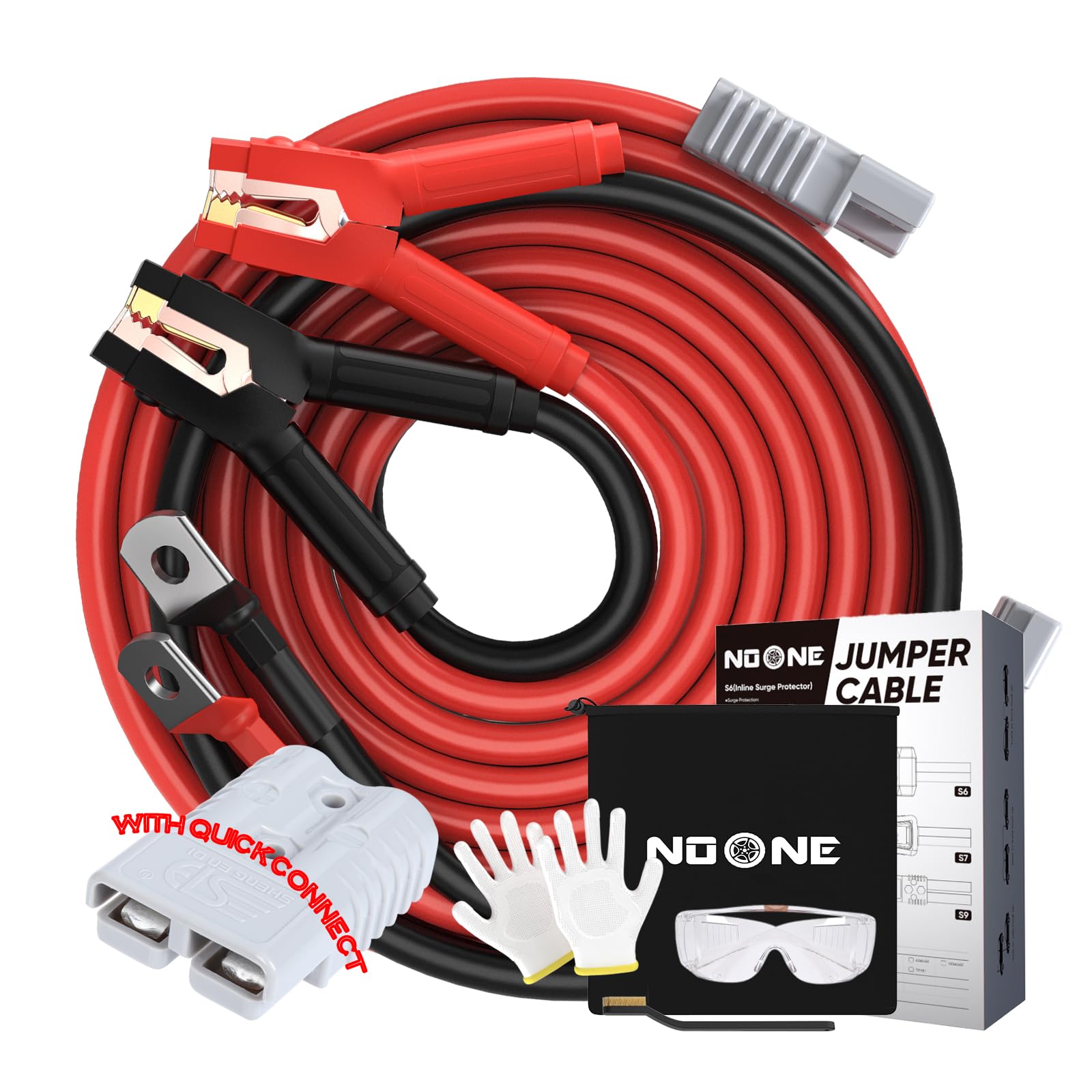 Noone Booster Jumper Cables Heavy Duty 2/0 Gauge 30 FT 1500 AMP with Quick Connect Plugs for Truck SUV Car with up to 8-Liter Ga