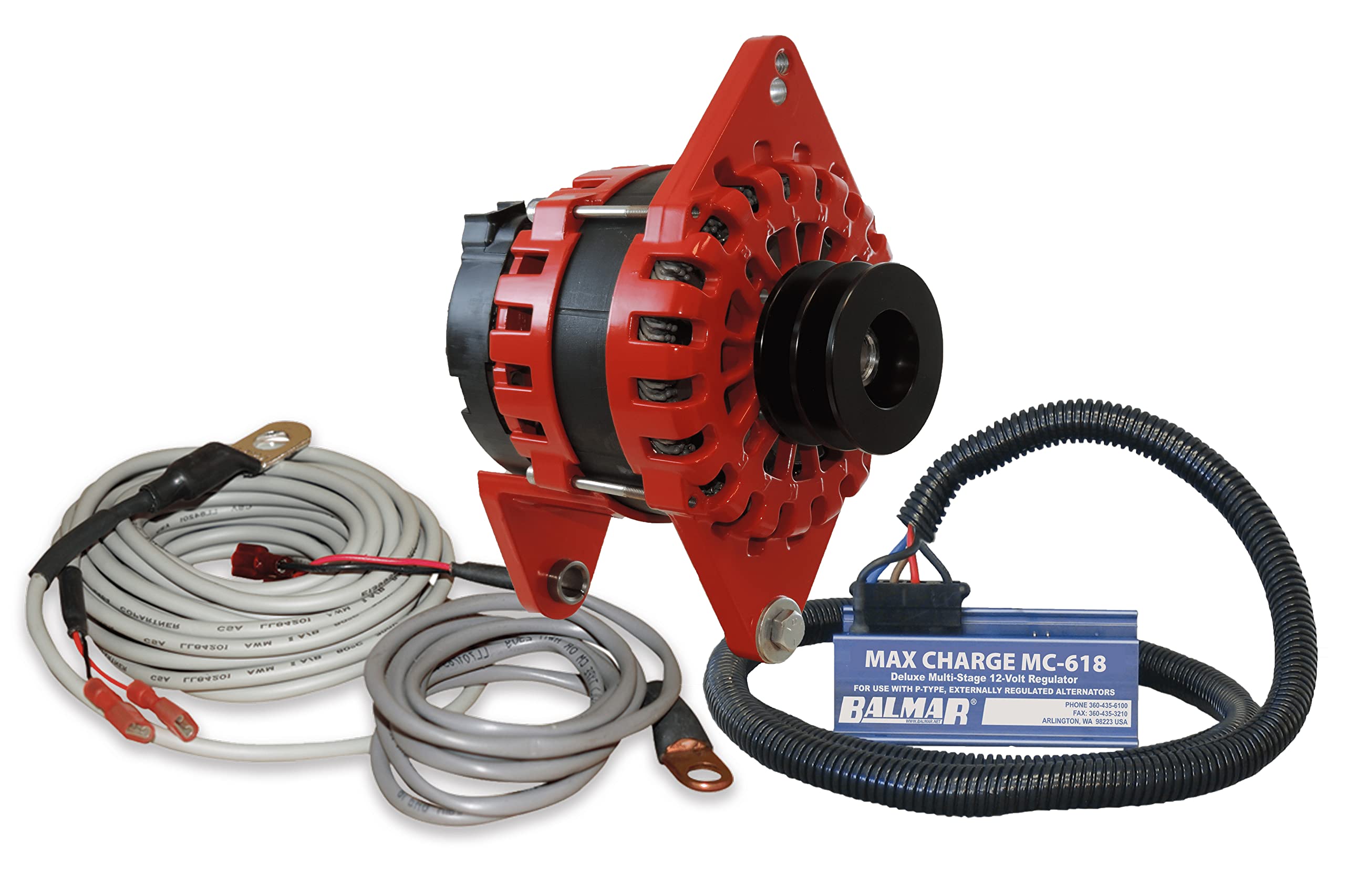 Balmar Alternator 250 Amp Kit 12V 4'' Dual Foot Saddle Dual Vee Pulley Regulator &Amp; Temp Sensor,WBAUVB0B5ZZRSR2