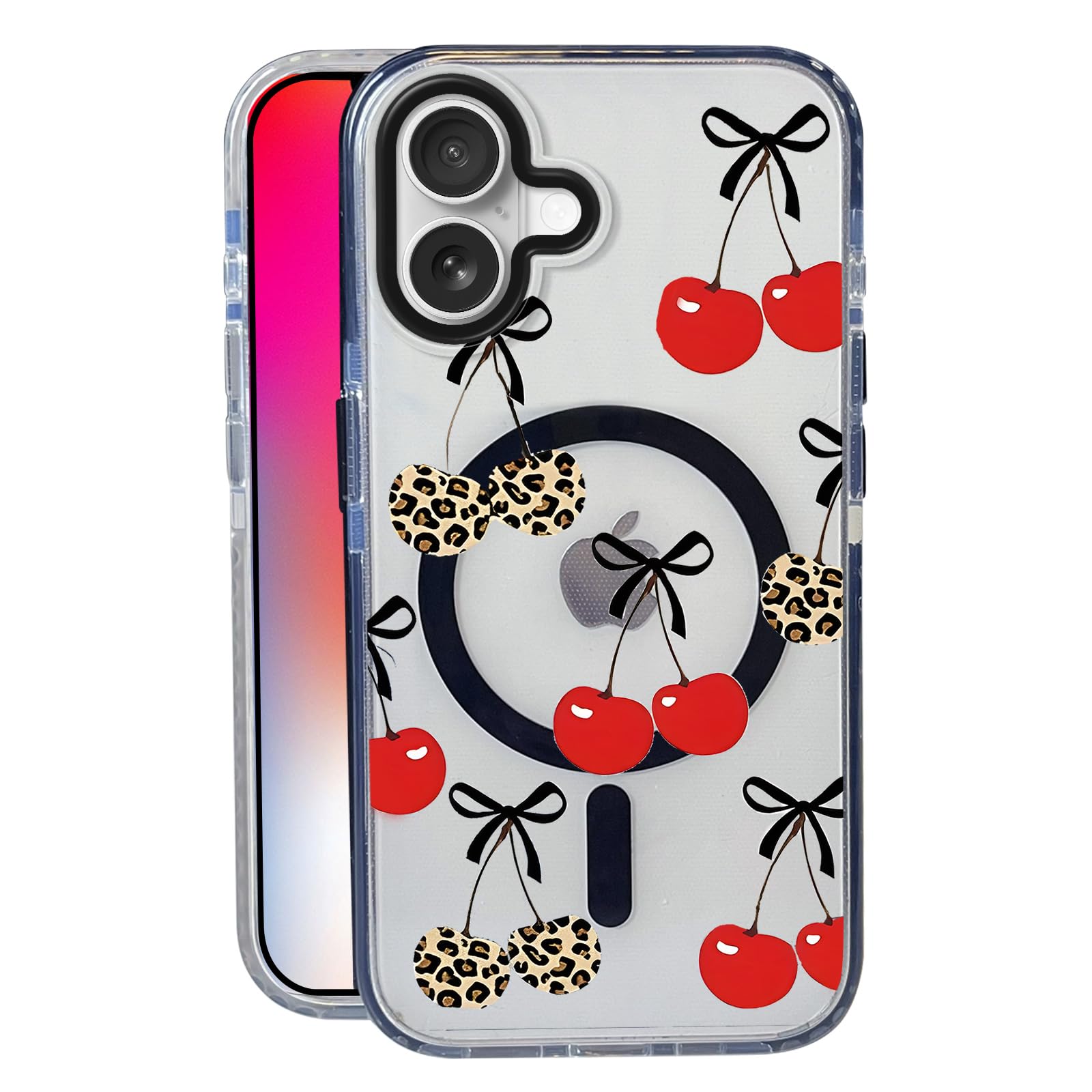Nimeey Leopard Cherry for iPhone 16 Case,MagSafe Compatible,Matte Soft Slim Shockproof Cover,Anti-Fingerprint,Anti-Yellowing,Ant