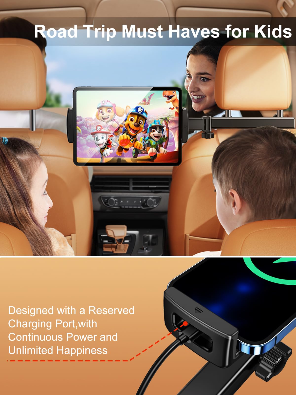 Nediea Headrest Tablet Holder, Car Headrest Tablet Stand, Extension Arm Car Back Seat Mount Tablet Holder For Kids, Compitible With 4.7 12.9' Tablet Ipad Pro, Air, Mini, Galaxy, Fire