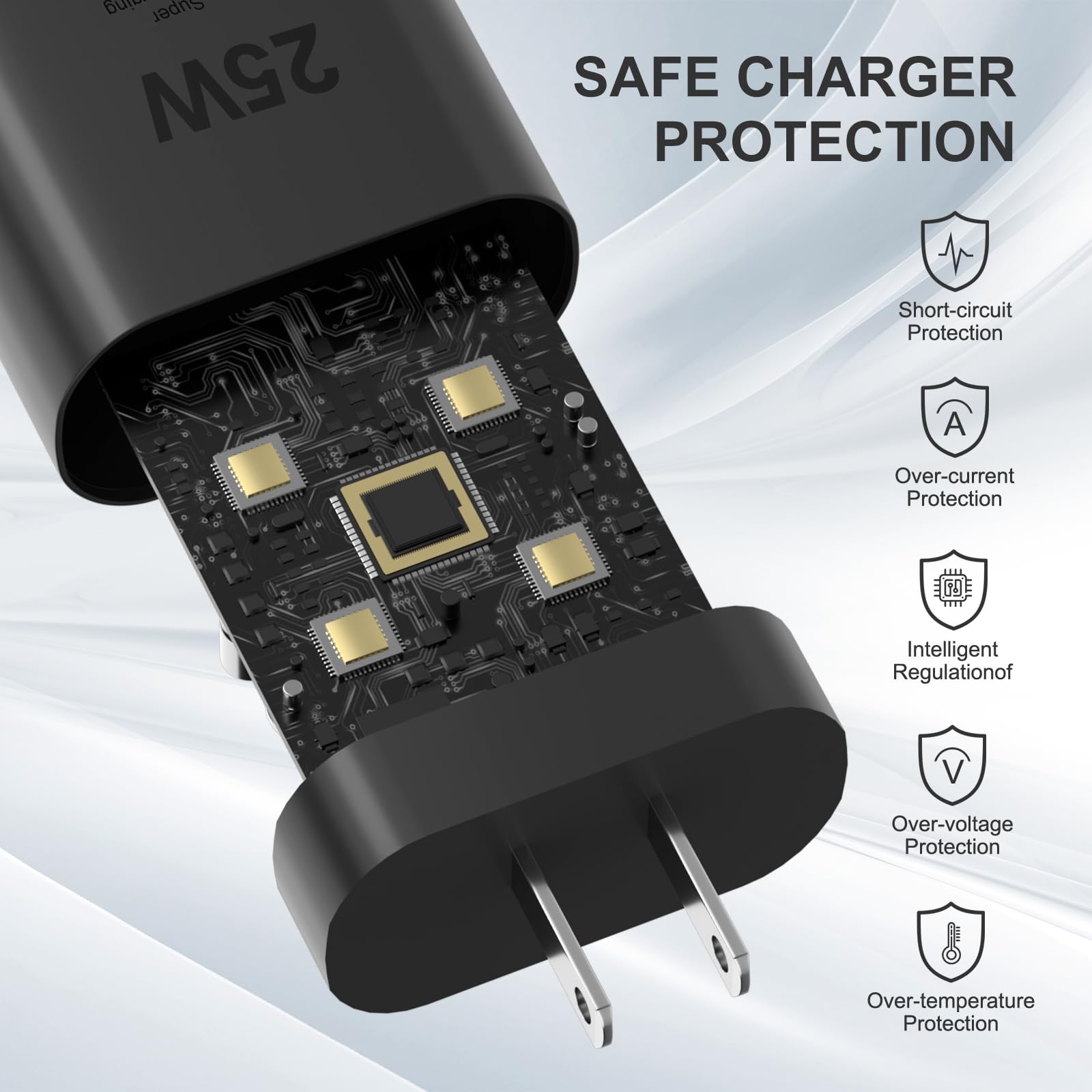 LaoFas USB-C 25W Super Fast Charging Wall Charger with 6.6ft Cable - Black, Model FY0631203000, Compatible with Samsung Galaxy S Series