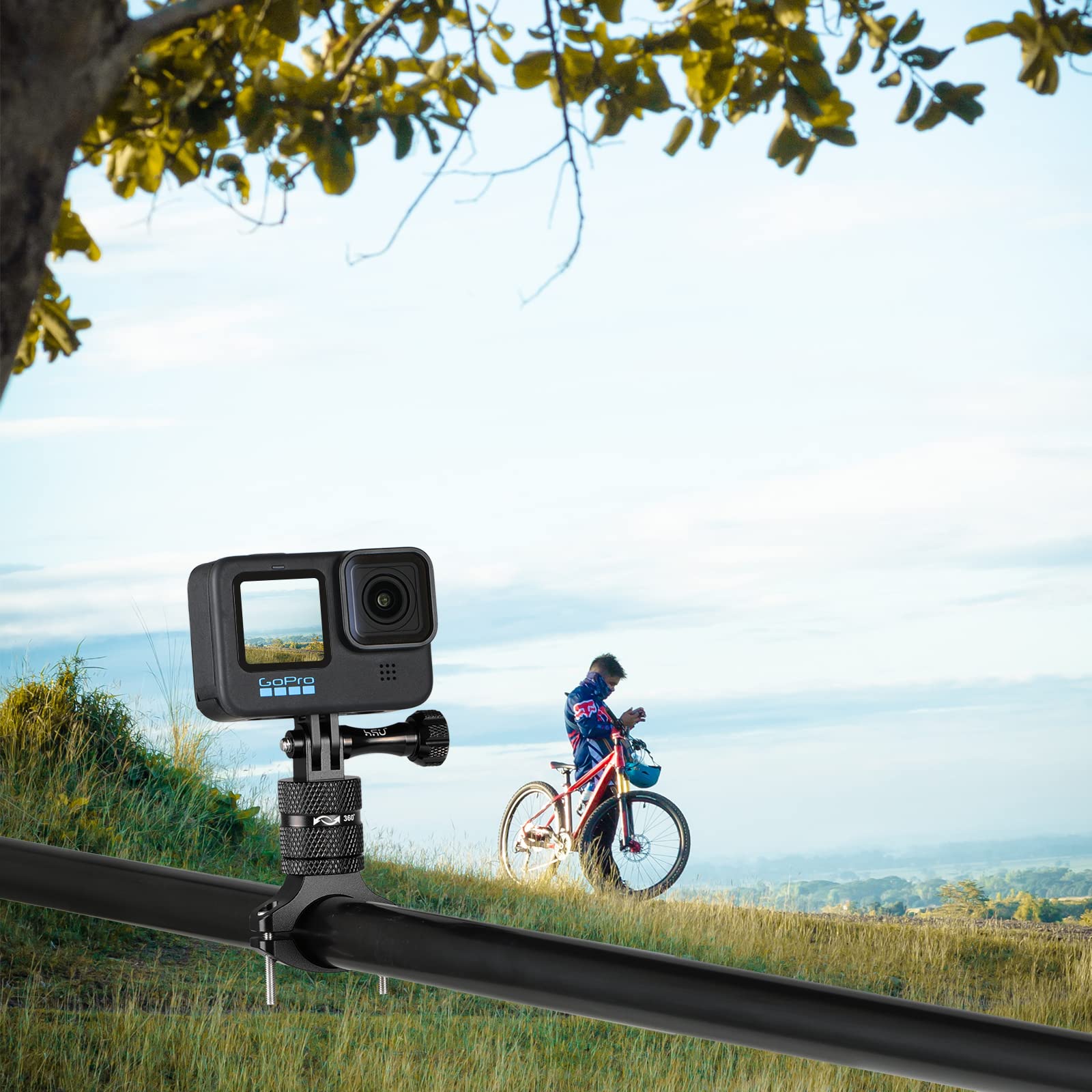 Hsu Aluminum Bike Bicycle Handlebar Mount For Gopro Hero 13/12/11/10/9/8/7/6/5/4 Session Akaso Campark And Other Action Cameras, 360 Degrees Rotary Mountain Bike Rack Mount (Black)