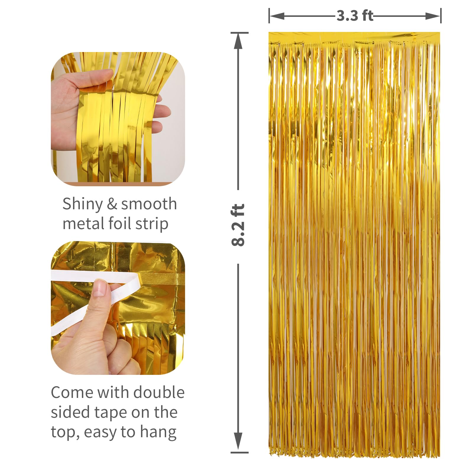 2 Pack Gold Foil Fringe Curtains Streamers Party Decorations 3.3 X 8.2 Ft, Gold Tinsel Curtain Fringe Backdrop For Parties, Door