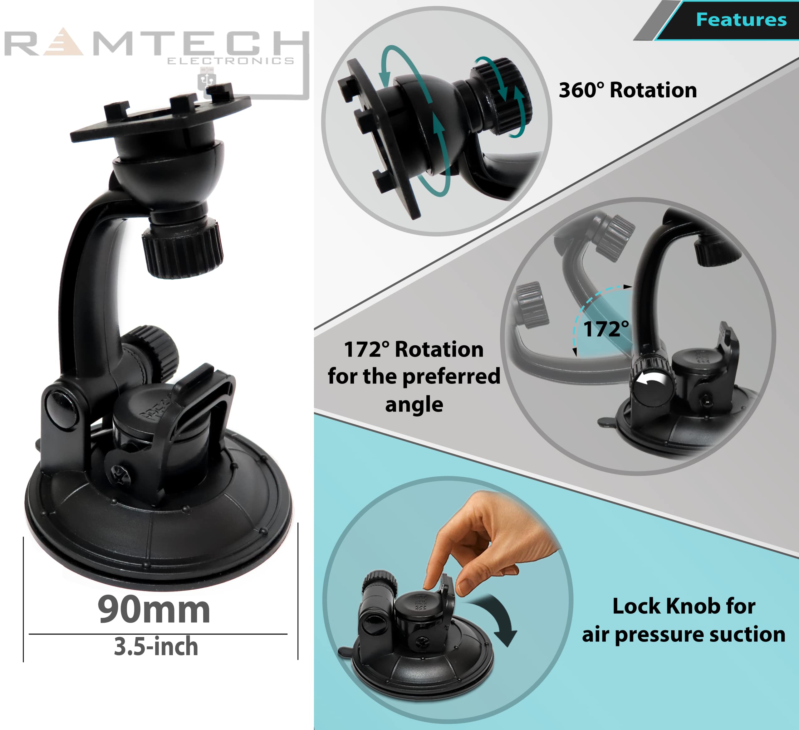 Ramtech Car Truck Windshield Suction Cup Mount Holder For Rand Mcnally Overdryve Tablet Gps Magnetic Mount Or Bracket, Compatible With Overdryve 7, 7C, 7 Pro, 7 Pro Ii, 7 Rv, 8 Pro, 8 Pro Ii, Scmo