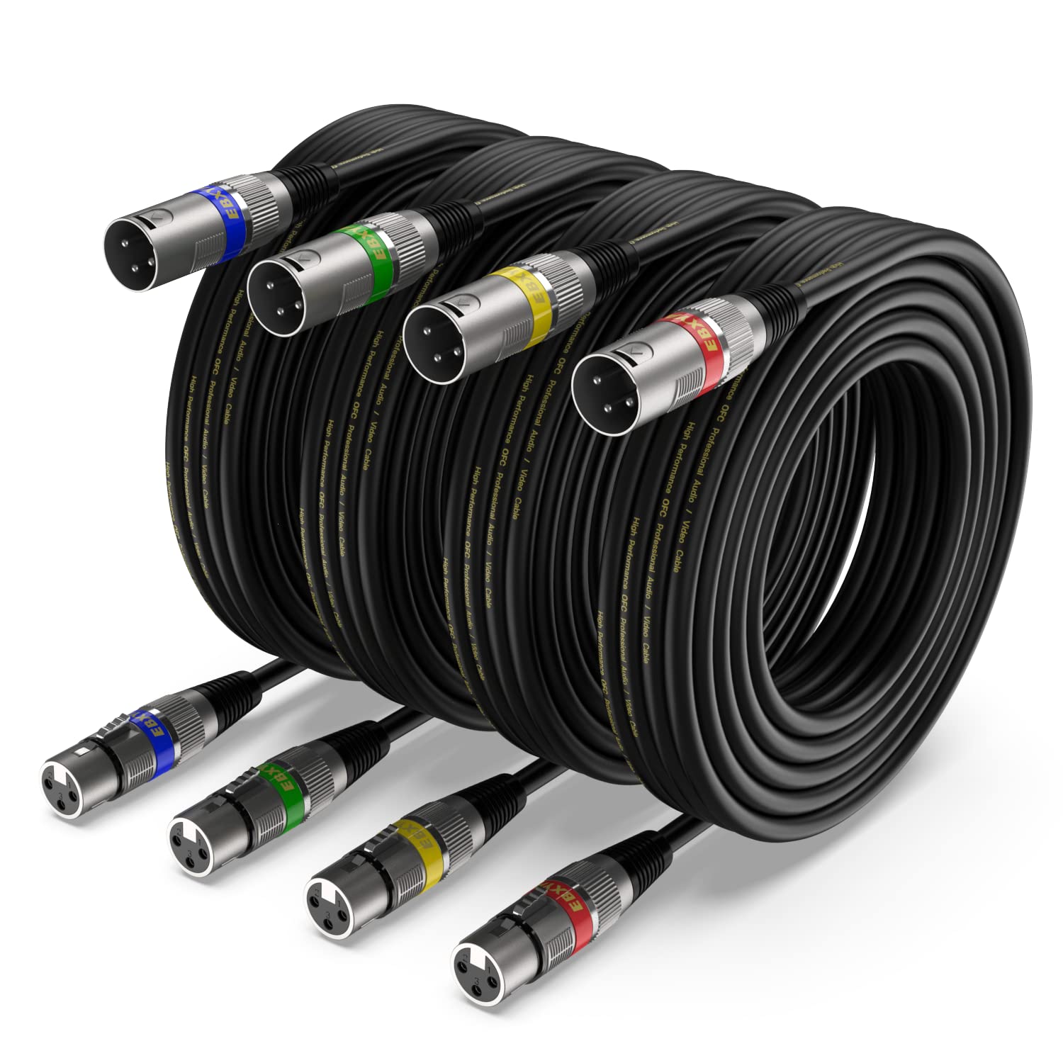 Ebxya Xlr Cable 15Ft 4 Packs   Premium Balanced Dmx Cable With 3 Pin Xlr Male To Female Microphone Cable, Black