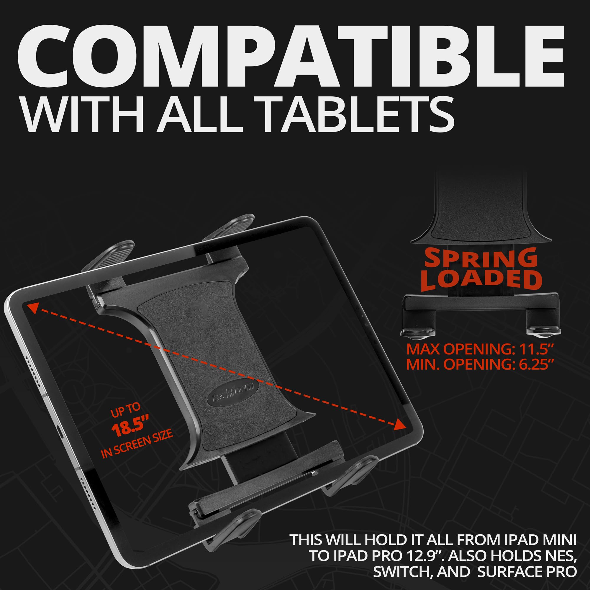 Industrial Metal Drill Base Tablet Mount - By Tackform [Enduro Series] - Ipad Holder For Wall Or Truck. Eld Mount | Compatible W