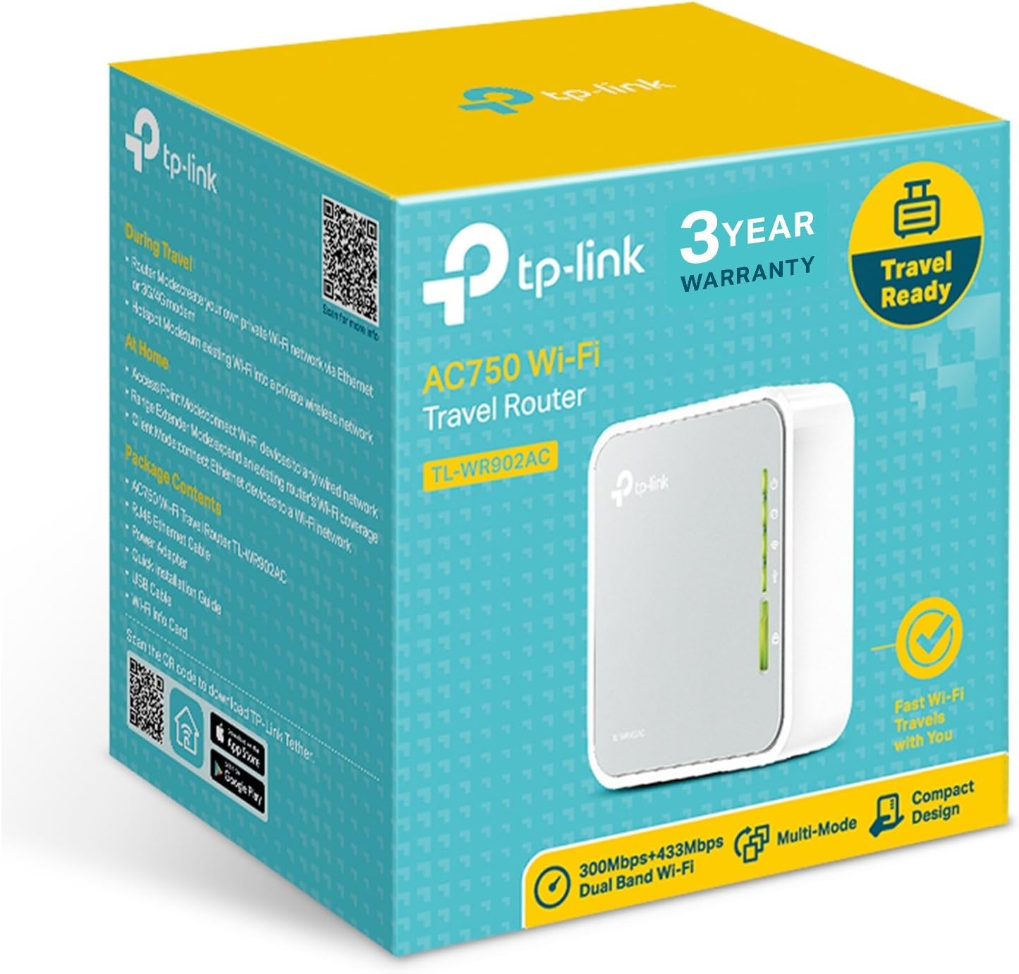 Tp-Link Ac750 Wireless Portable Nano Travel Router(Tl-Wr902Ac) - Support Multiple Modes, Wifi Router/Hotspot/Bridge/Range Extend