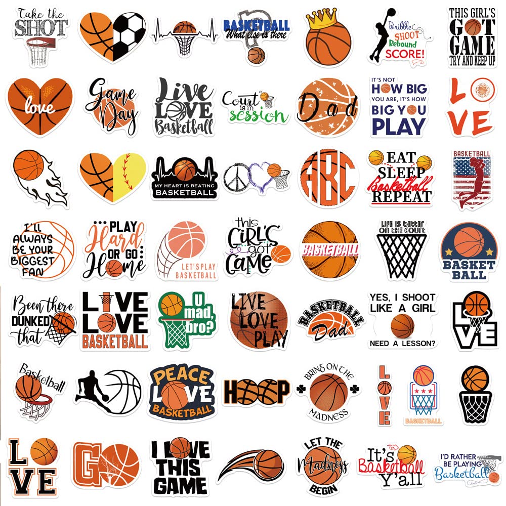 Twstyfal Basketball Stickers 50Pcs Sports Trash Talk Stickers Variety Vinyl For Water Bottle, Skateboard,Refrigerator,Hydro Flas