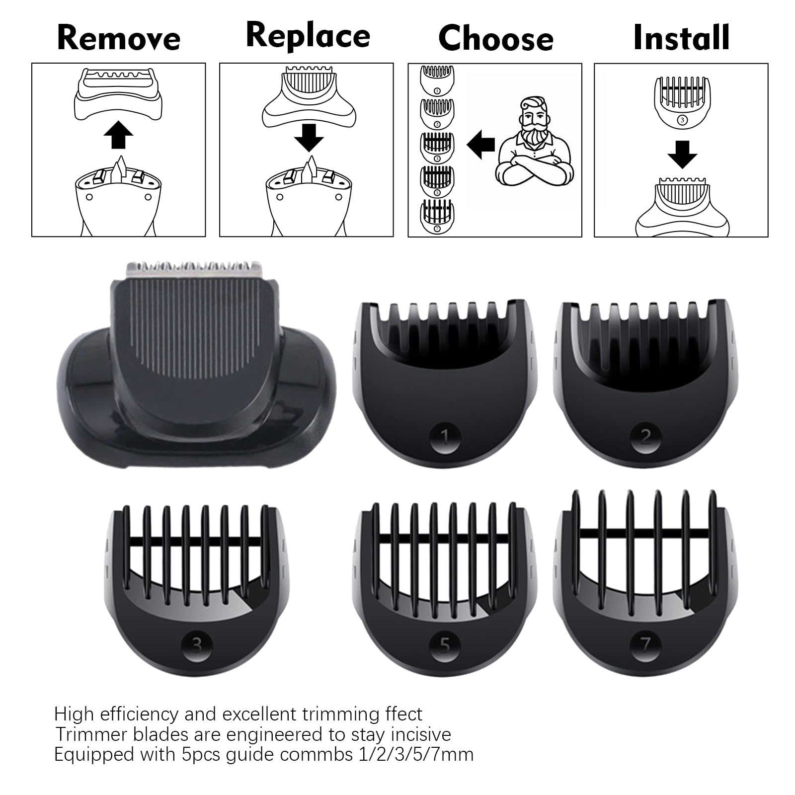 Beard Trimmer Attachment Fit For Br Aun Series 5, 6 And 7 Electric Razors 1/2/3/5/7Mm, Replacement Shaver Guide Combs For 5018S,