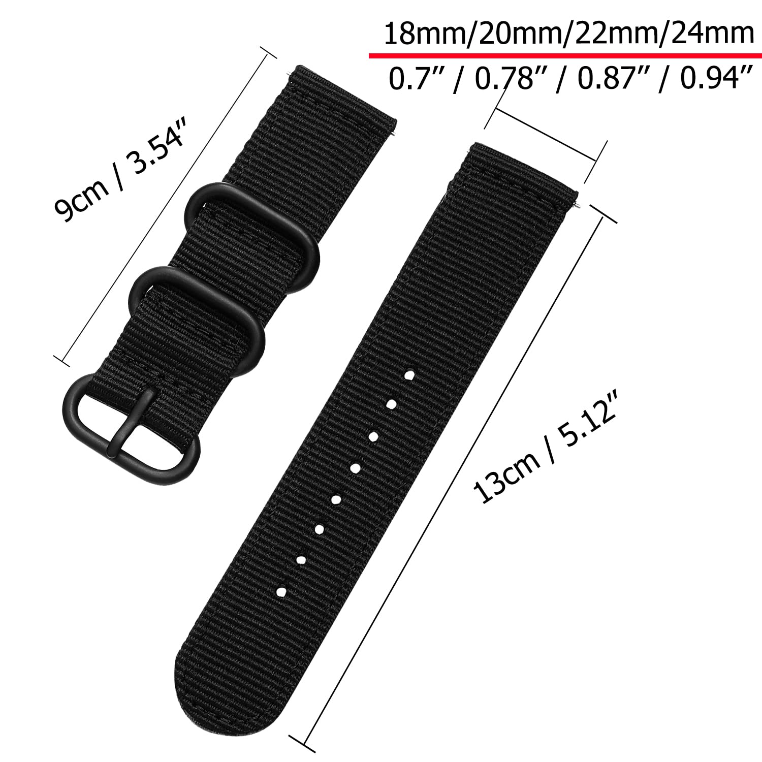 Cnymany 24Mm Universal Ballistic Watch Band, Nylon Canvas Woven Loop Replacement Strap Wristband Buckle Fastener Adjustable Clos