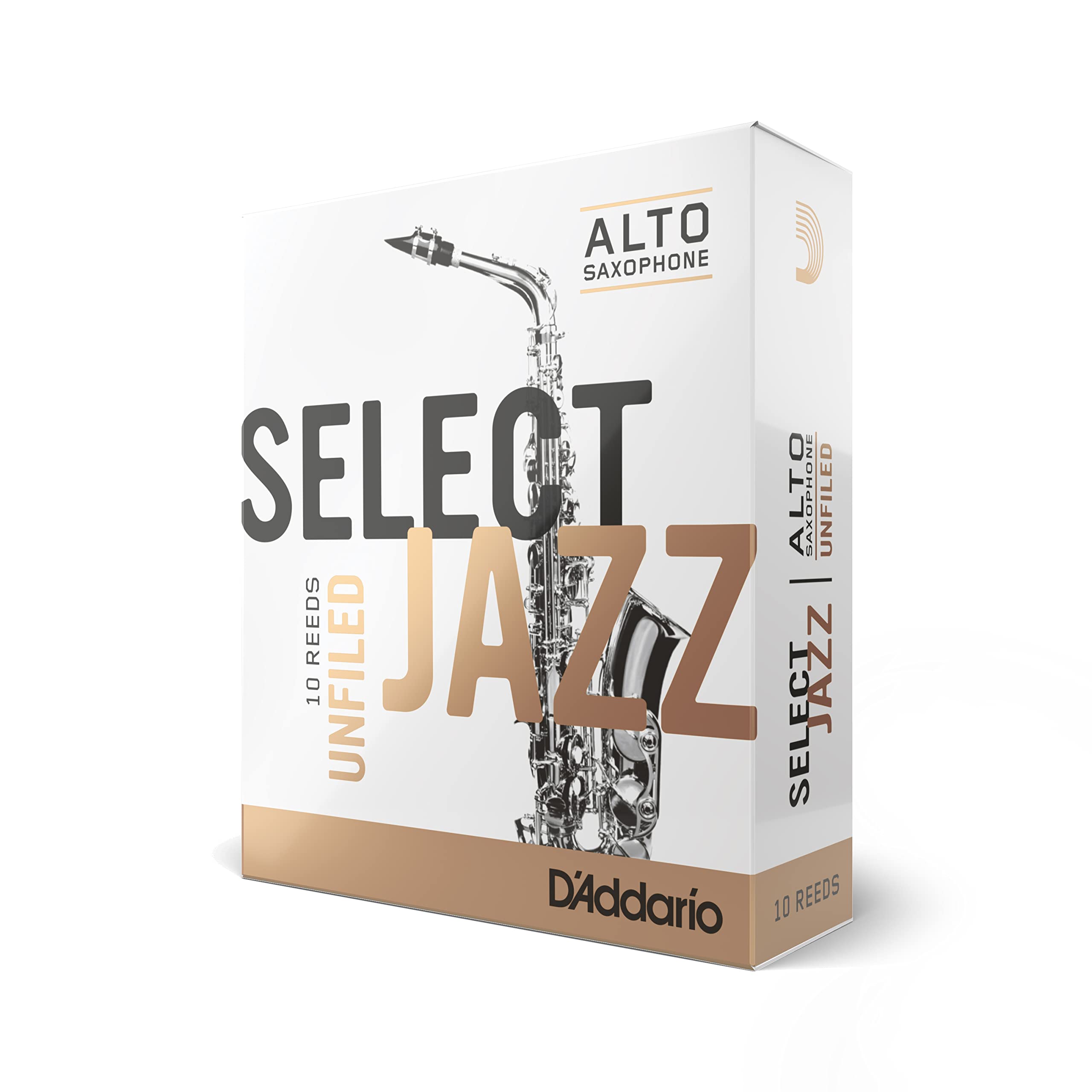 DAddario Select Jazz Alto Sax Reeds, Unfiled, Strength 4 Strength Hard, 10-pack