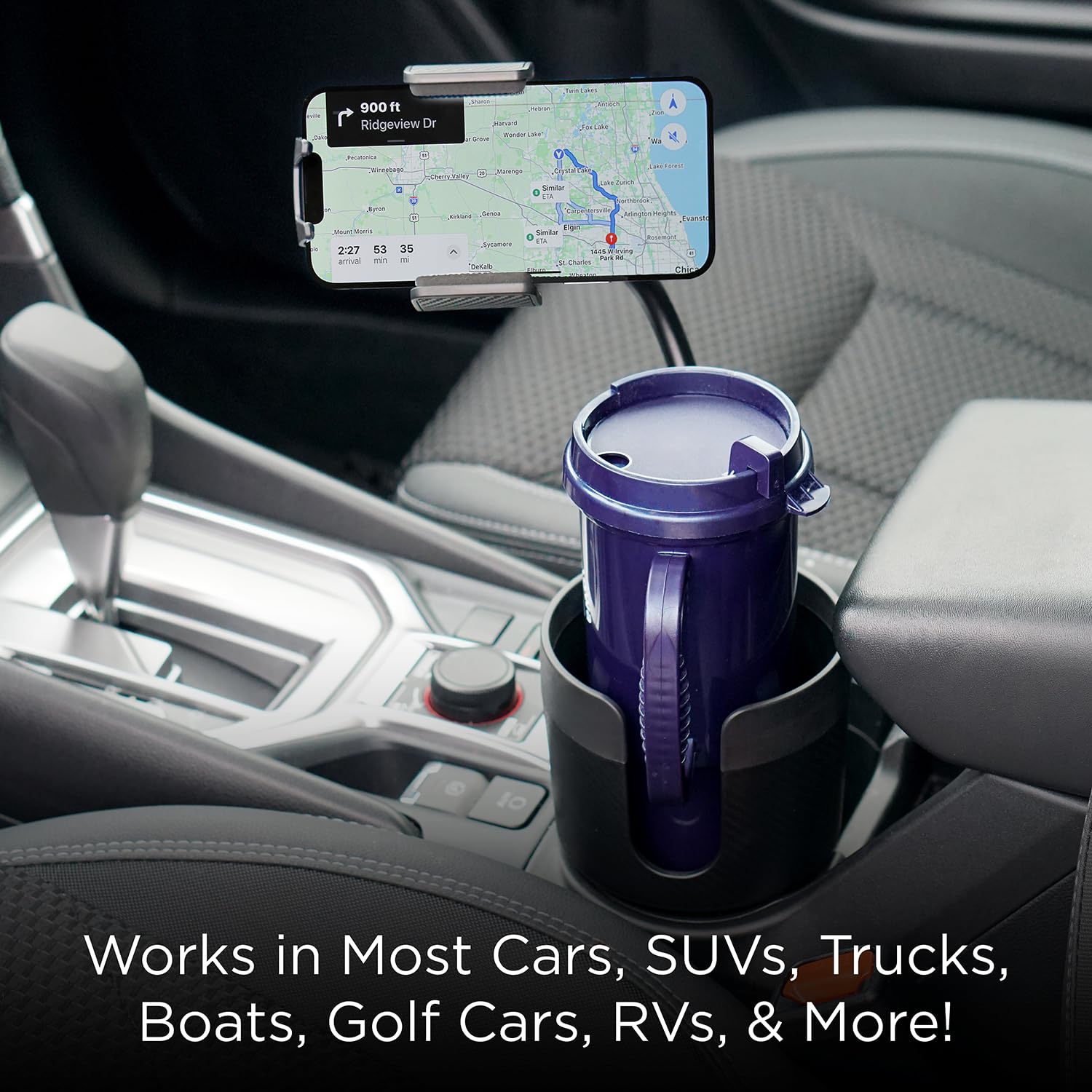 Limitless Cupcargo Cup Holder Expander And Phone Mount With Adjustable Base And Flexible Neck