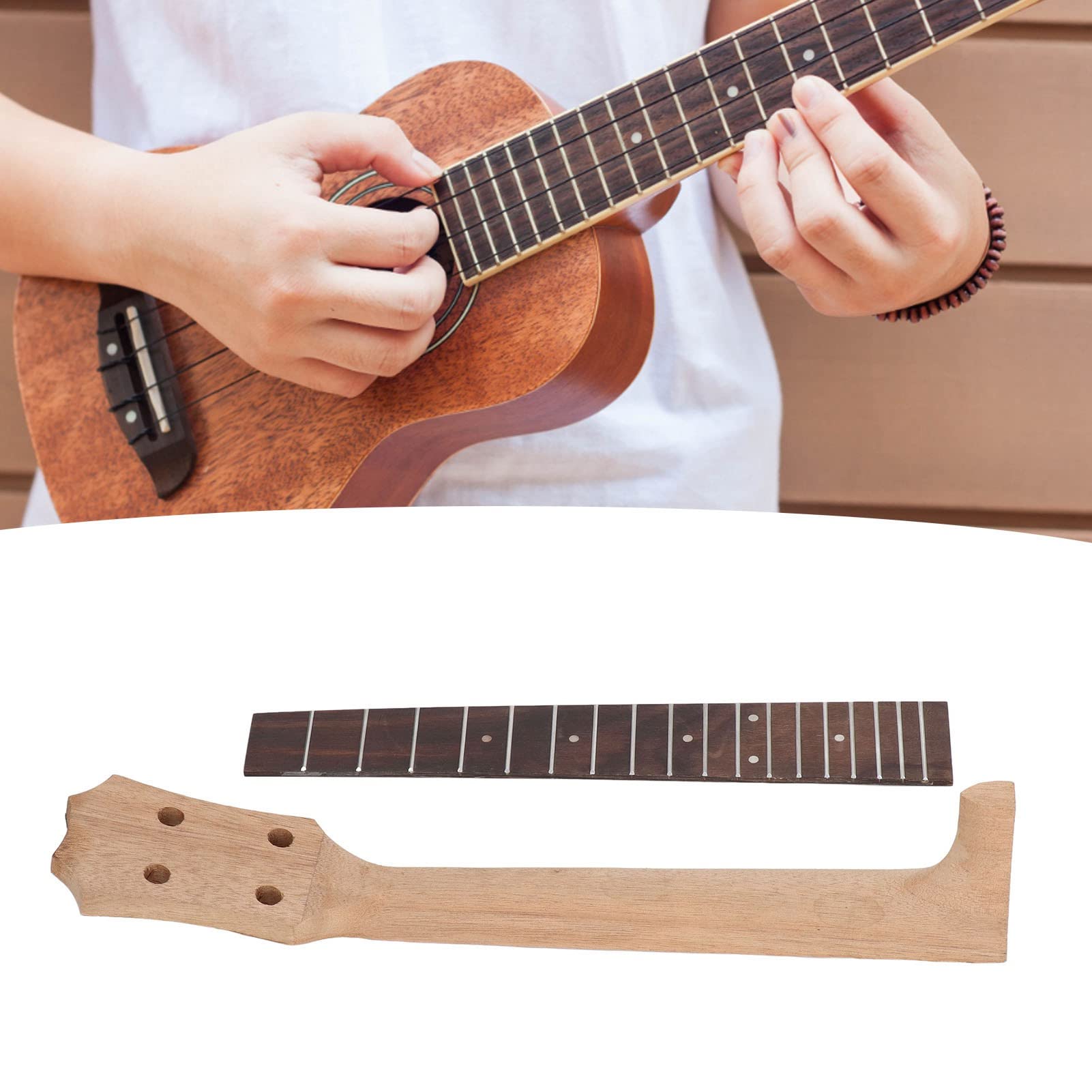 SPYMINNPOO 26in Rosewood Okoume Ukulele Fretboard and Neck Replacement - Brown Ukulele Accessories