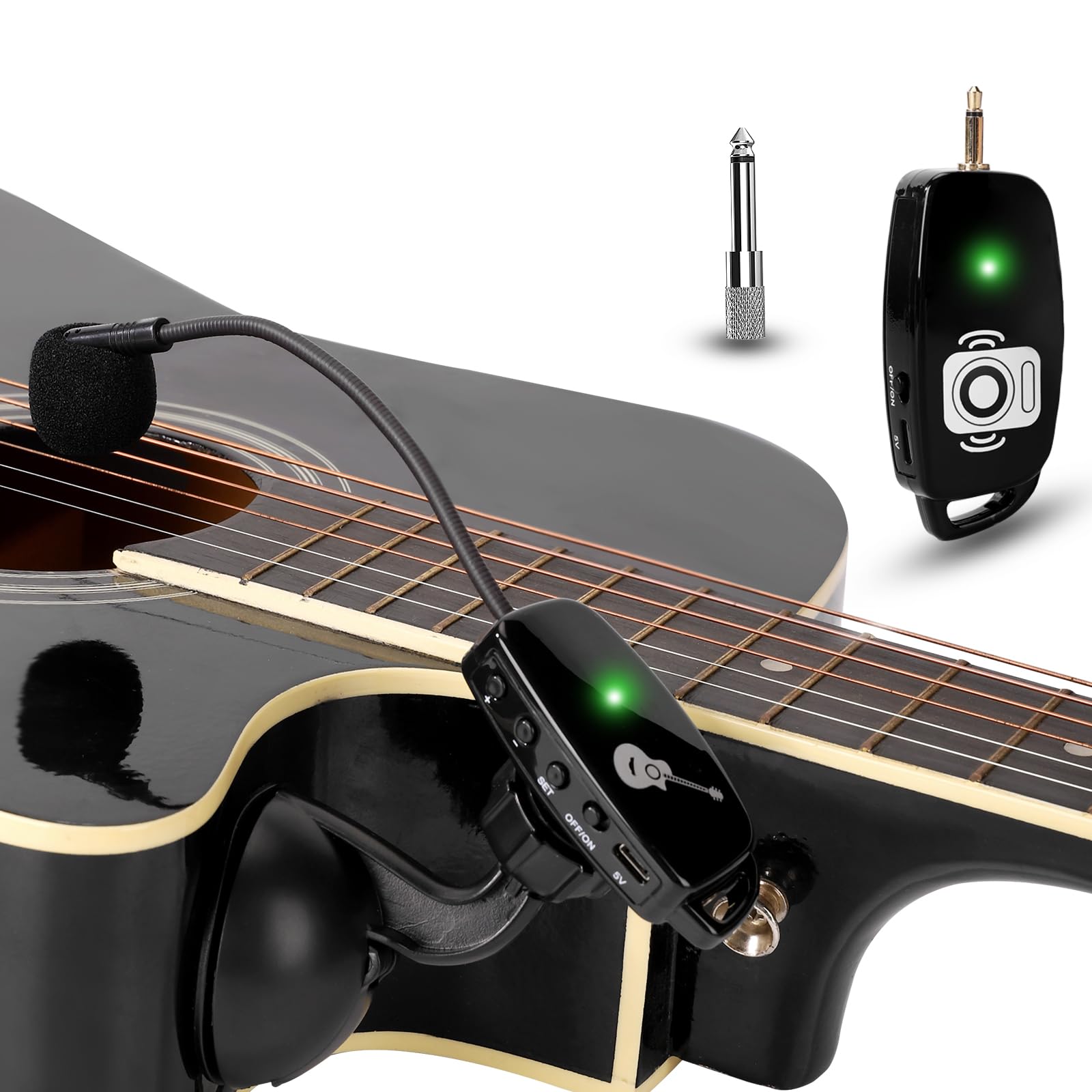 Wireless Instrument Microphone for Acoustic Guitar: 2.4G Cordless Clip-on Mics System with Transmitter and 6.35mm Receiver, for 