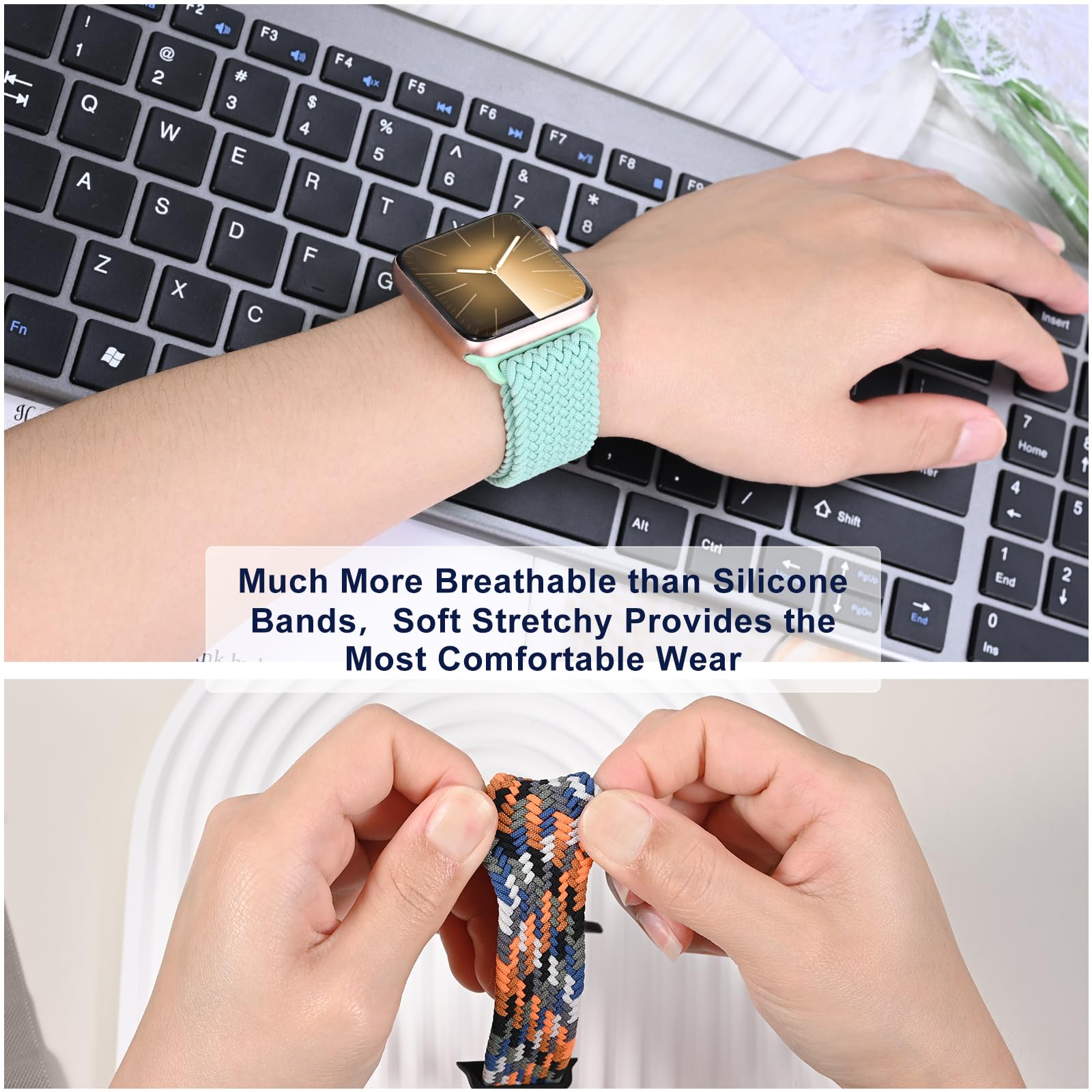 Omecky Magnetic Braided Solo Loop Band Compatible With Apple Watch Series 9 8 7 6 5 4 3 42Mm 44Mm 45Mm 49Mm For Women Men, Stret