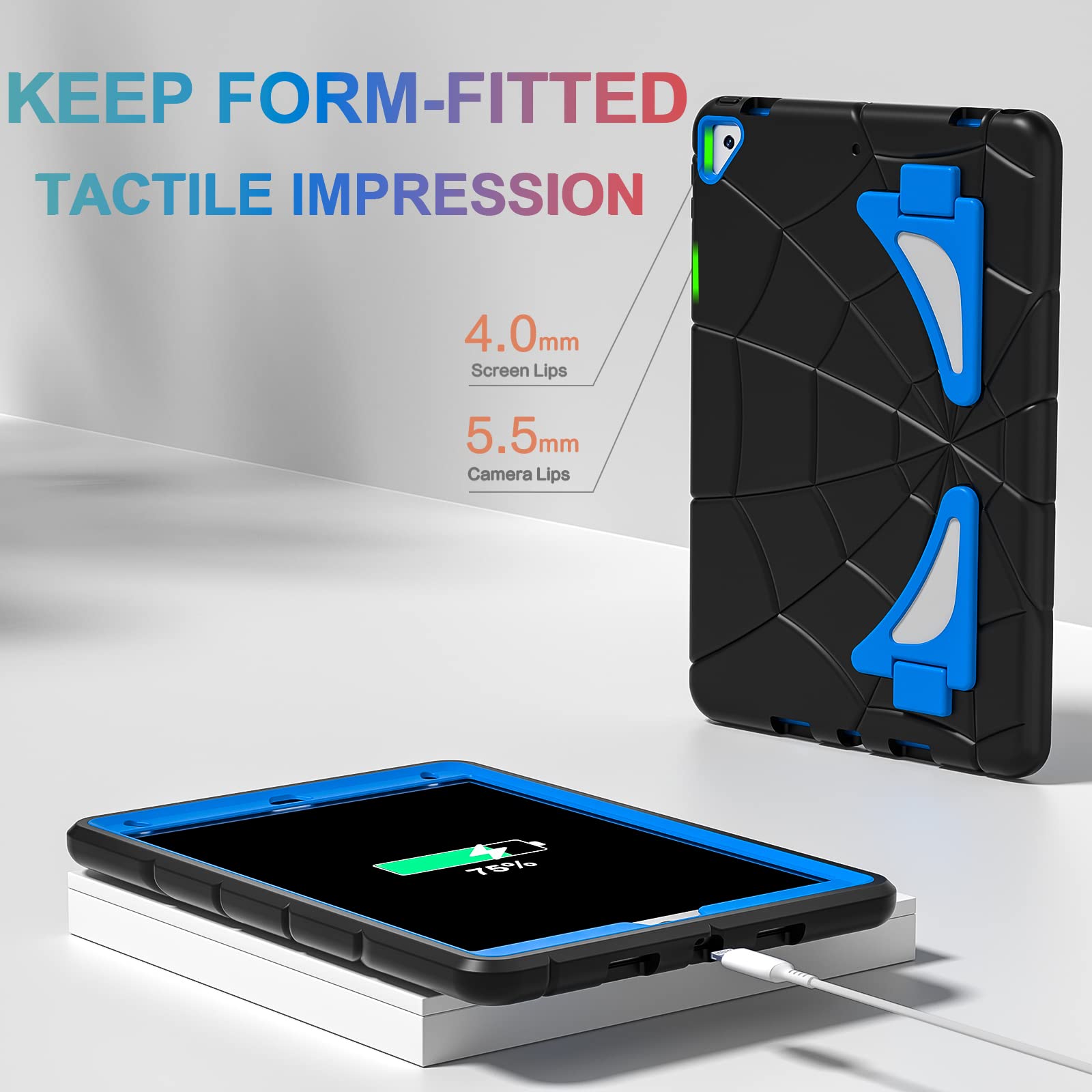 Nitupai Ipad 9Th Generation Case, Black+Blue, 10.2 Inch, Hard Pc And Durable Soft Silicone Construction, Precise Cutouts, Double