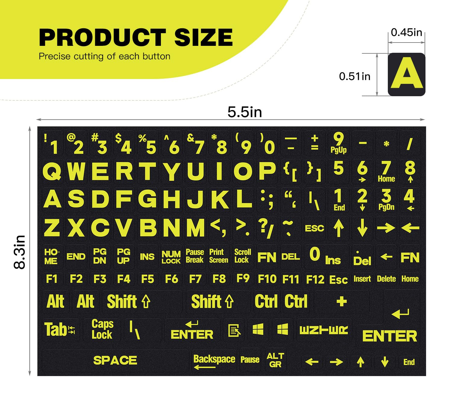 2Pcs English Keyboard Stickers, Universal Computer Laptop Replacement Large Keyboard Stickers Big Bright Yellow Lettering For Si
