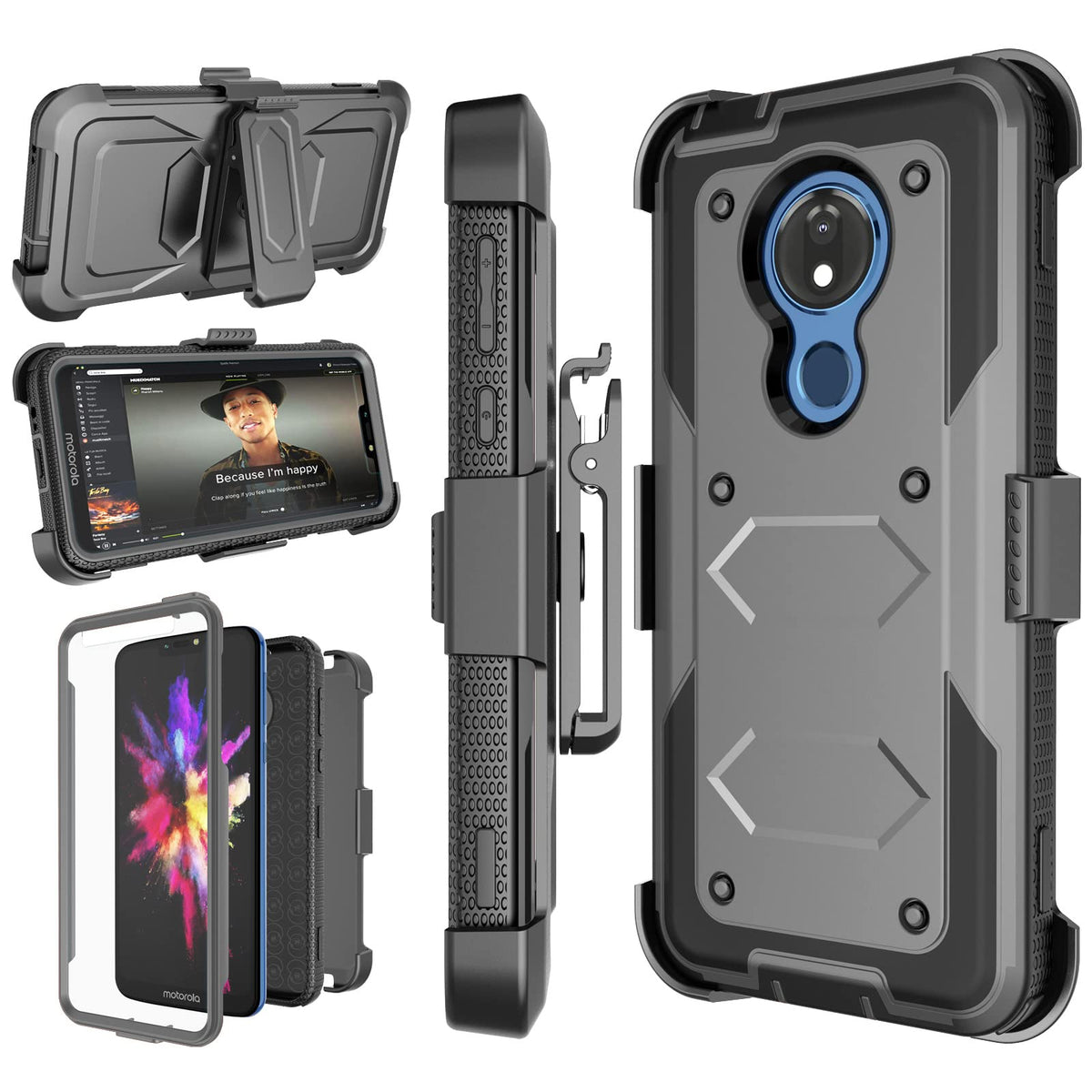 Njjex For Moto G7 Power Case/Motorola G7 Supra/Xt1955/Moto E5 Plus/E5 Supra Case [Nbeck] Heavy Duty Built In Screen Protector Ru