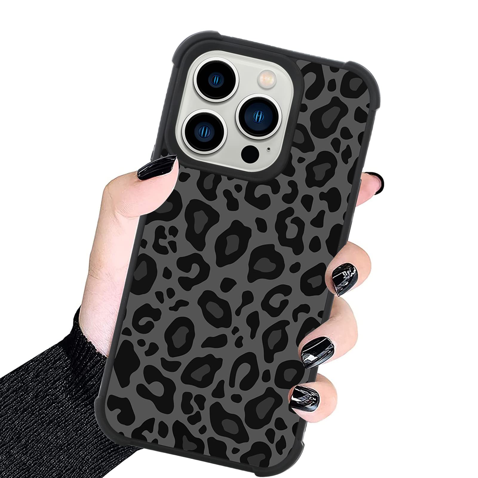 KANGHAR Case Compatible with iPhone 14 Pro Max,Black Leopard Design,Tire Texture Non-Slip +Shockproof Rugged TPU Protective Case
