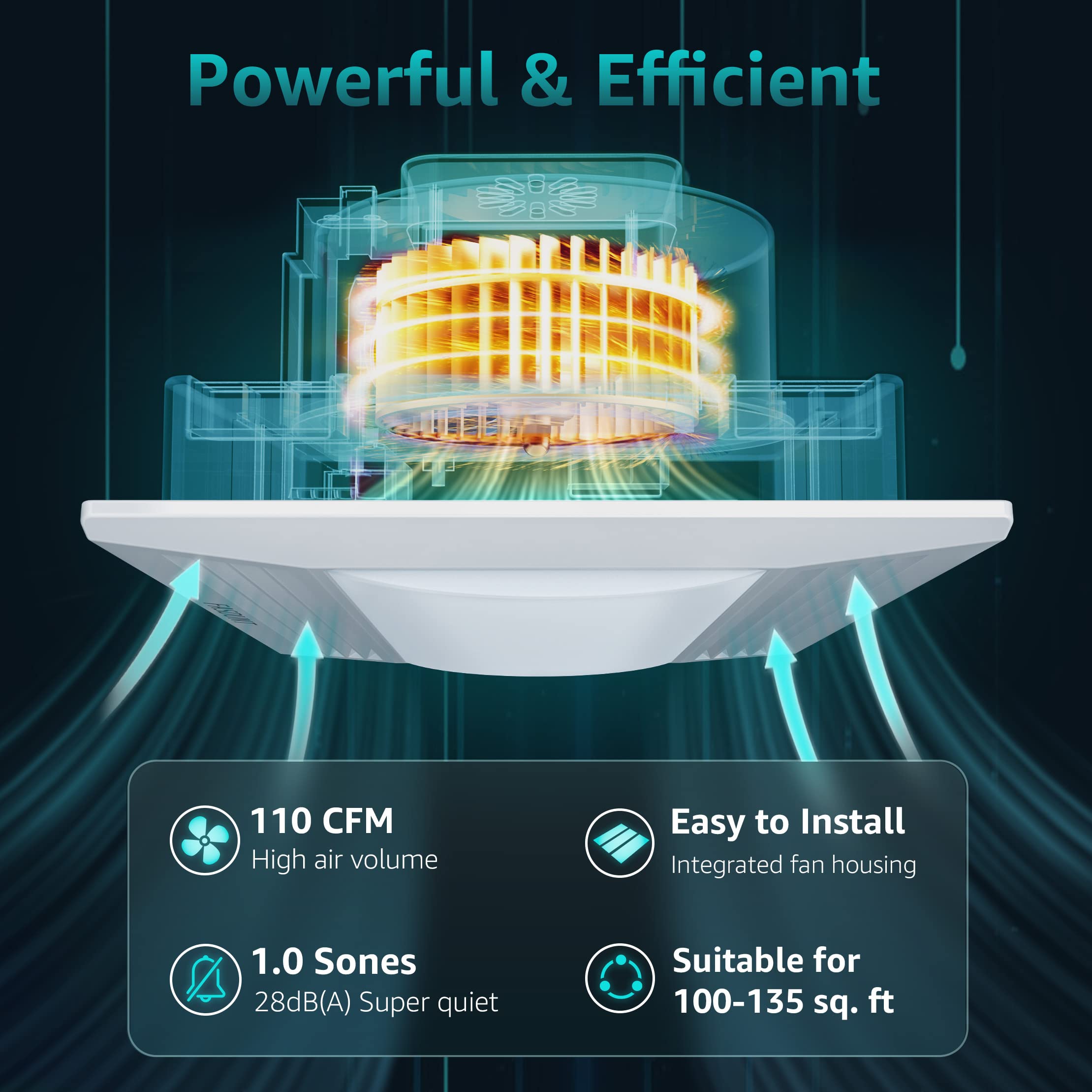 Fasdunt Bathroom Exhaust Fan With Light, 110 Cfm Bathroom Fan With Led Light Combo, 1.0 Sones Quiet Bathroom Vent Fan With Light