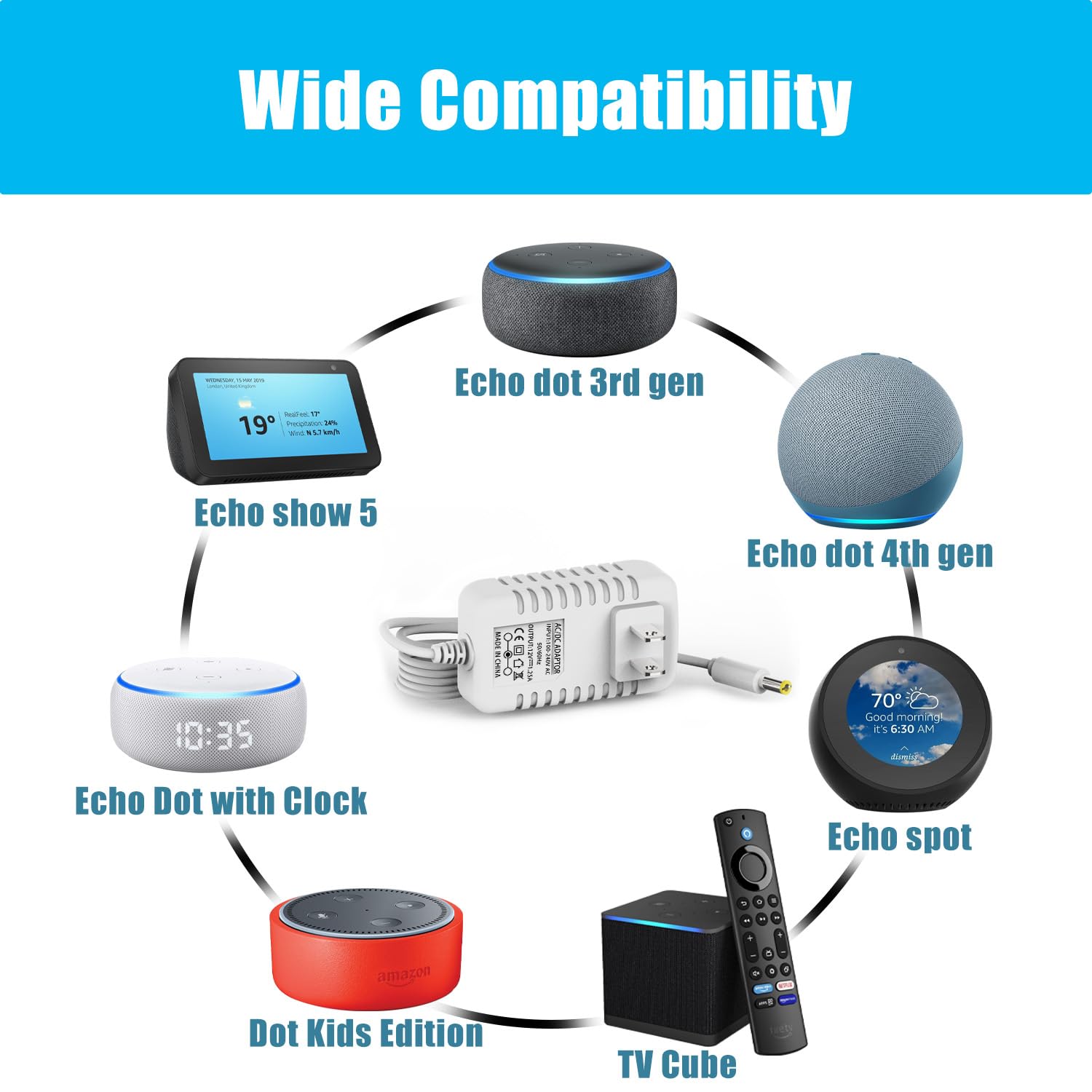 Boeea 15W Power Cord Replacement For Alexa Dot 3Rd Gen/4Th Gen/5Th Gen/Kids Edition/Tv Cube/Show 5/ Echo Pop/C78Mp8/Gp92Nb Charg