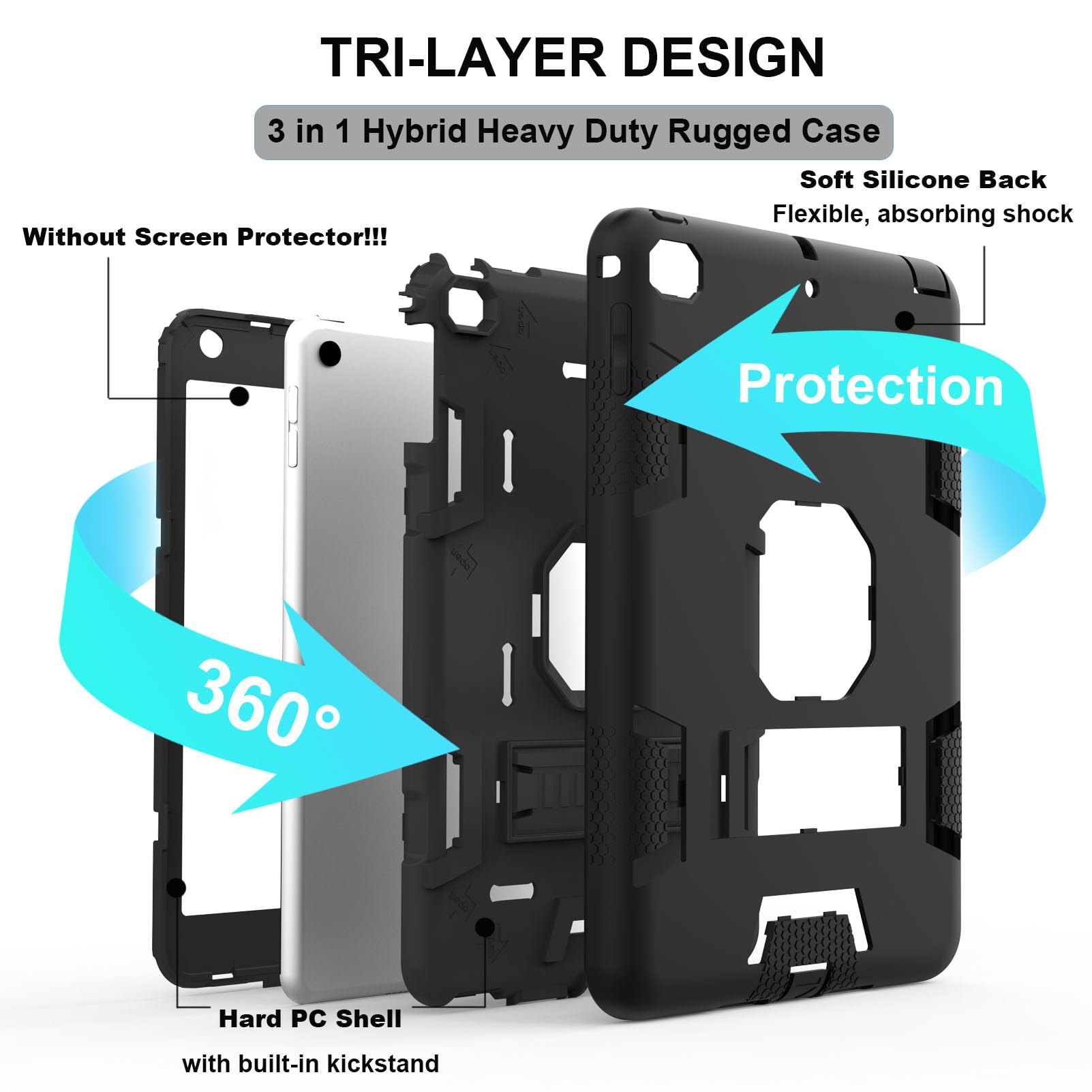 Ccmao Ipad Mini 5 Case 2019, Ipad Mini 4 Case 2015, Heavy Duty Shockproof Hybrid Protective Cover For Ipad Mini 5Th/4Th Generati