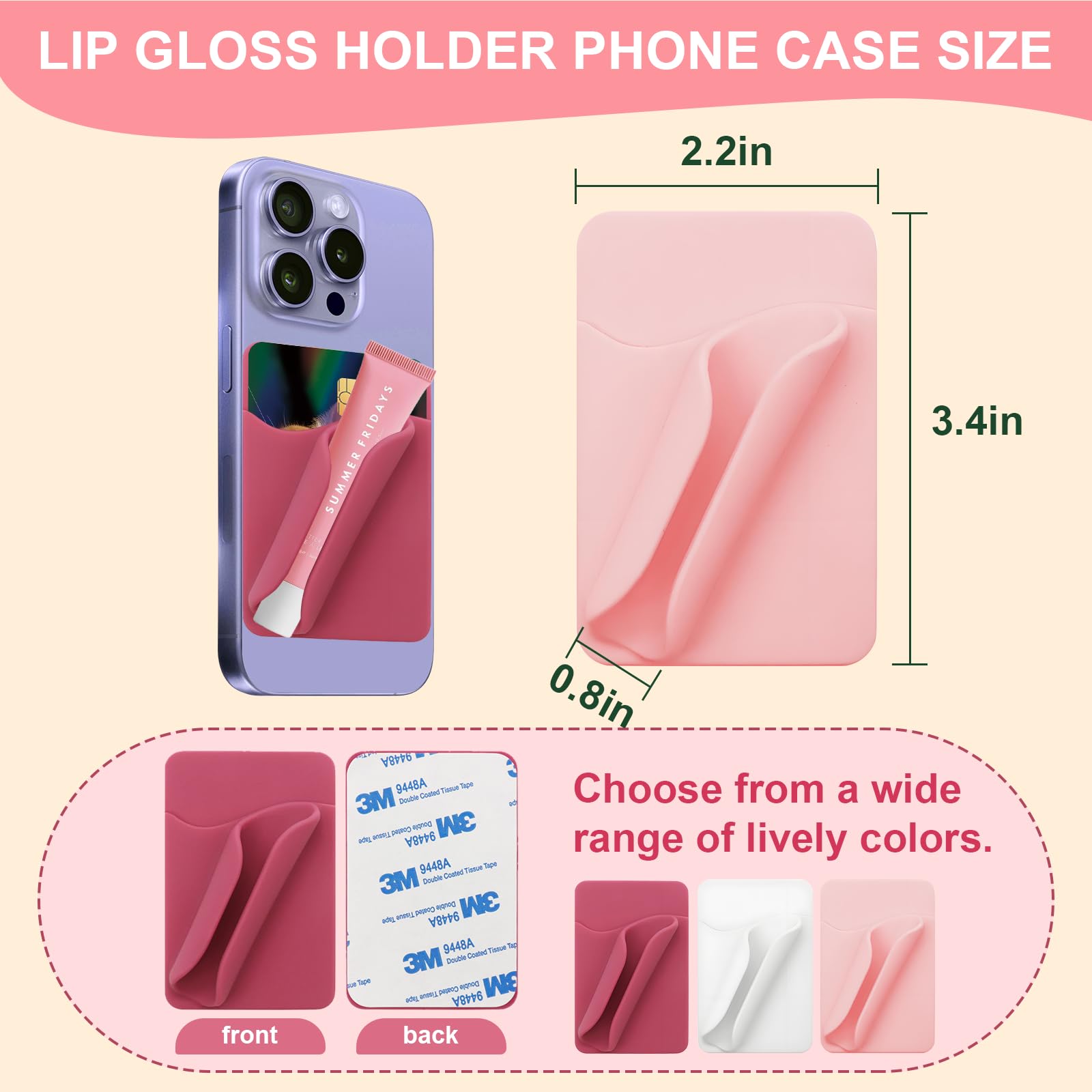 Phone Case Lip Gloss Holder,Silicone Lipgloss Holder With Card Holder,Self-Adhesive Lip Holder Suitable For Iphone And Android(3