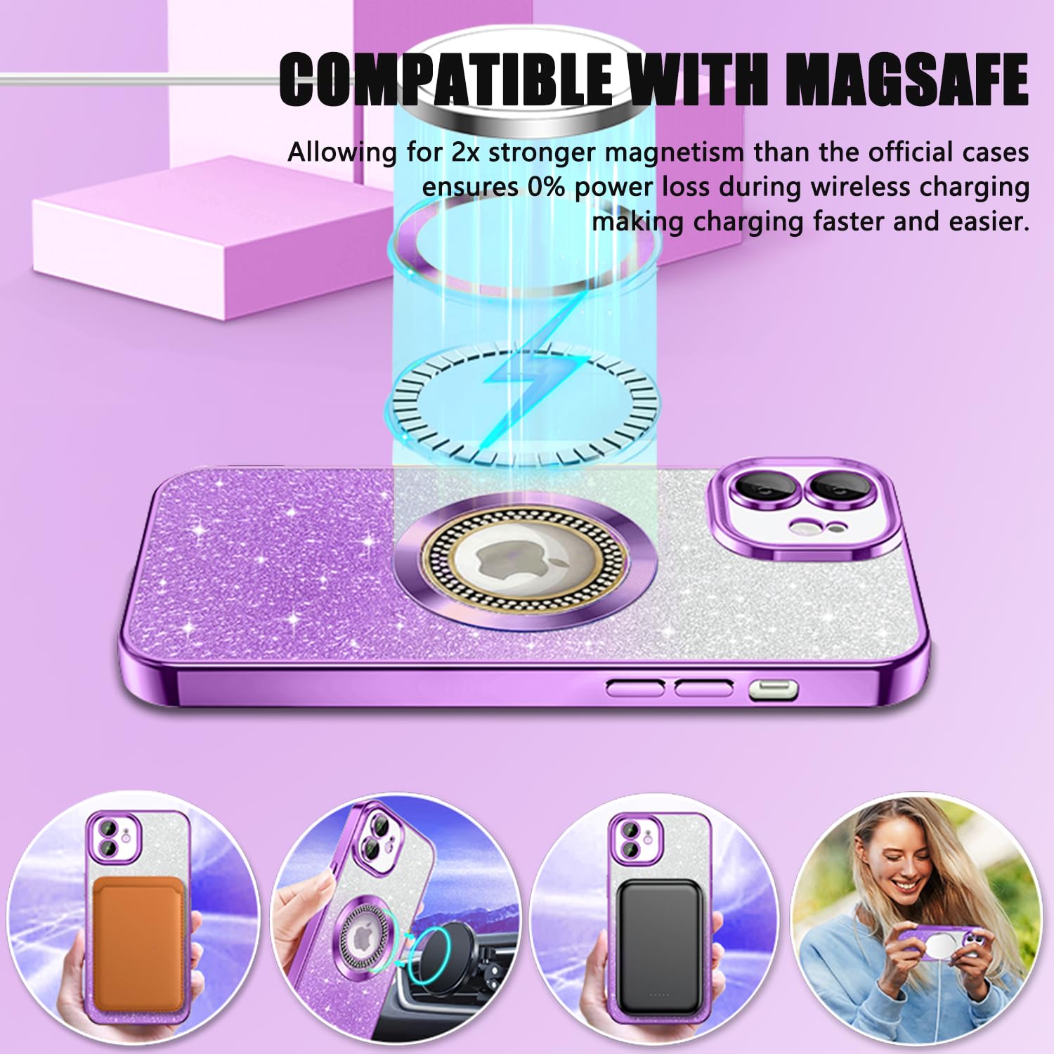Misscase For Iphone 11 Magnetic Glitter Case Compatible With Magsafe,Full Protection Slim Shockproof Anti Scratch Case With Came