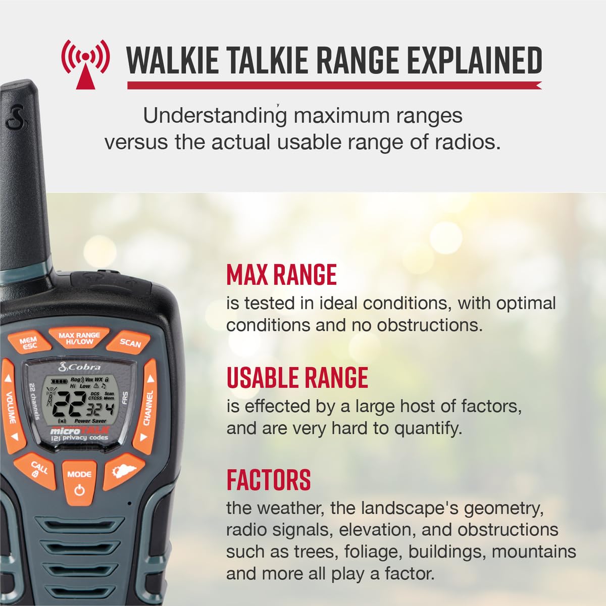 Cobra Acxt545 Weather-Resistant Walkie Talkies For Adults - Rechargeable, 22 Channels, Long Range 28-Mile Two-Way Radio Set (2-P