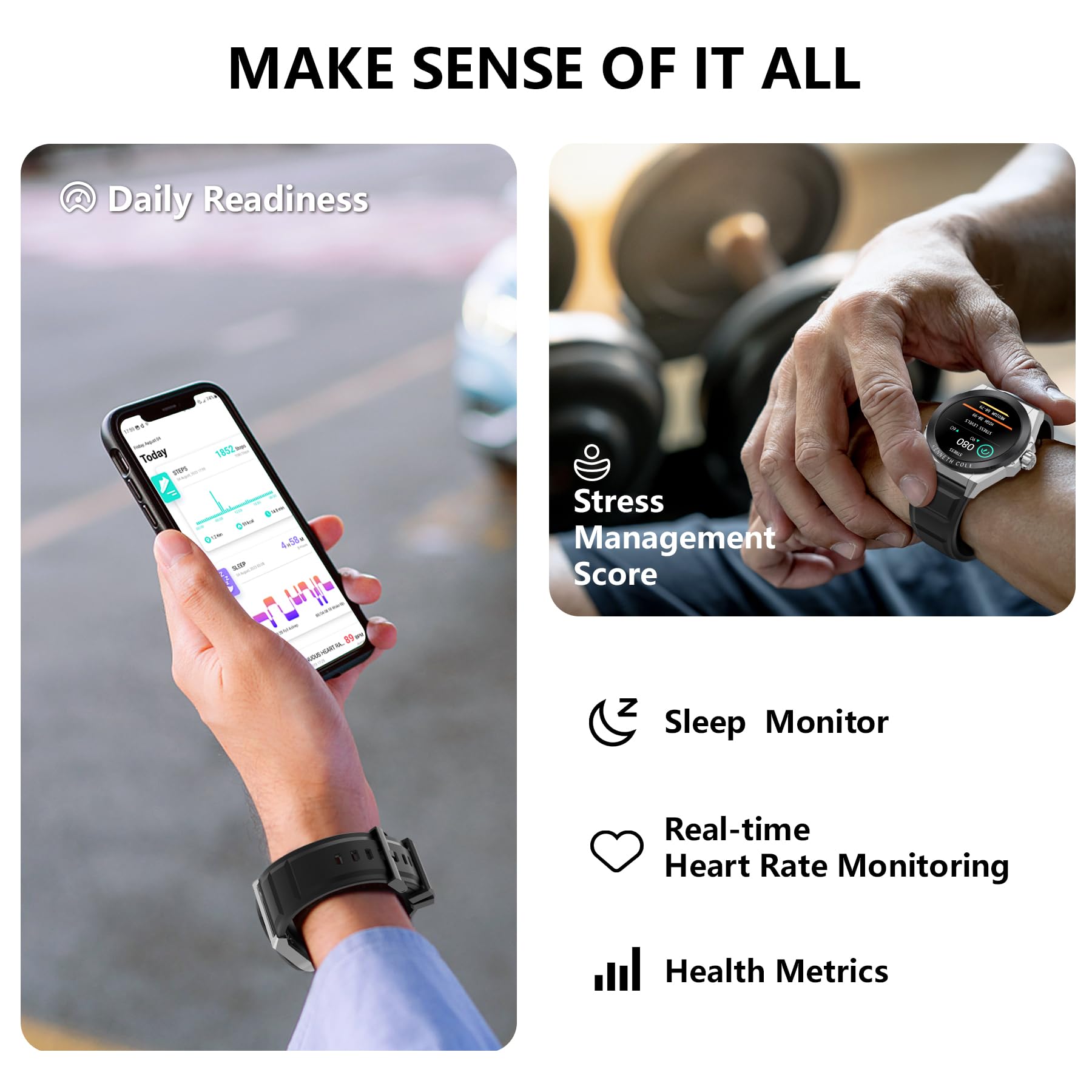 Bribejat Smart Watch For Men (Make/Answer Call), Hd 1.32'' Stainless Steel Case Smartwatch Ip68 Waterproof, Pedometer Spo2/Heart