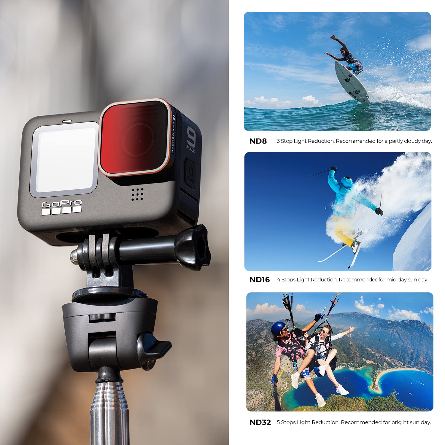 K&F Concept 4 Pack Lens Filter Nd8 Nd16 Nd32 Cpl Compatible For Gopro Hero12 /Hero11 /Hero10 /Hero 9 Black, Neutral Density & Po