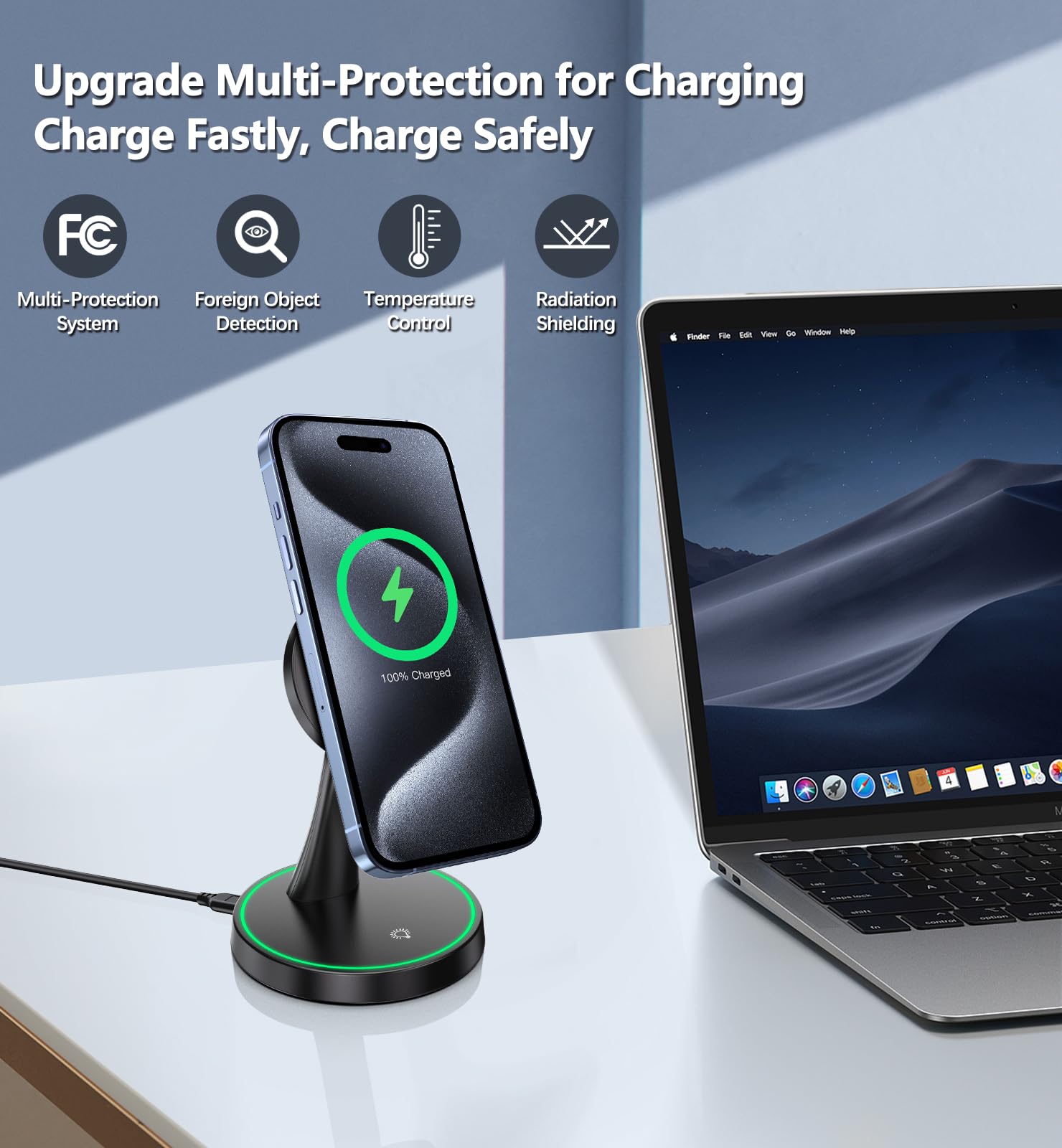 Magnetic Wireless Charger Stand 15W Fast Mag Safe Charger For Iphone 16/16 Pro/16 Plus/16 Pro Max/15/14/13/12 Series Magnet Wire