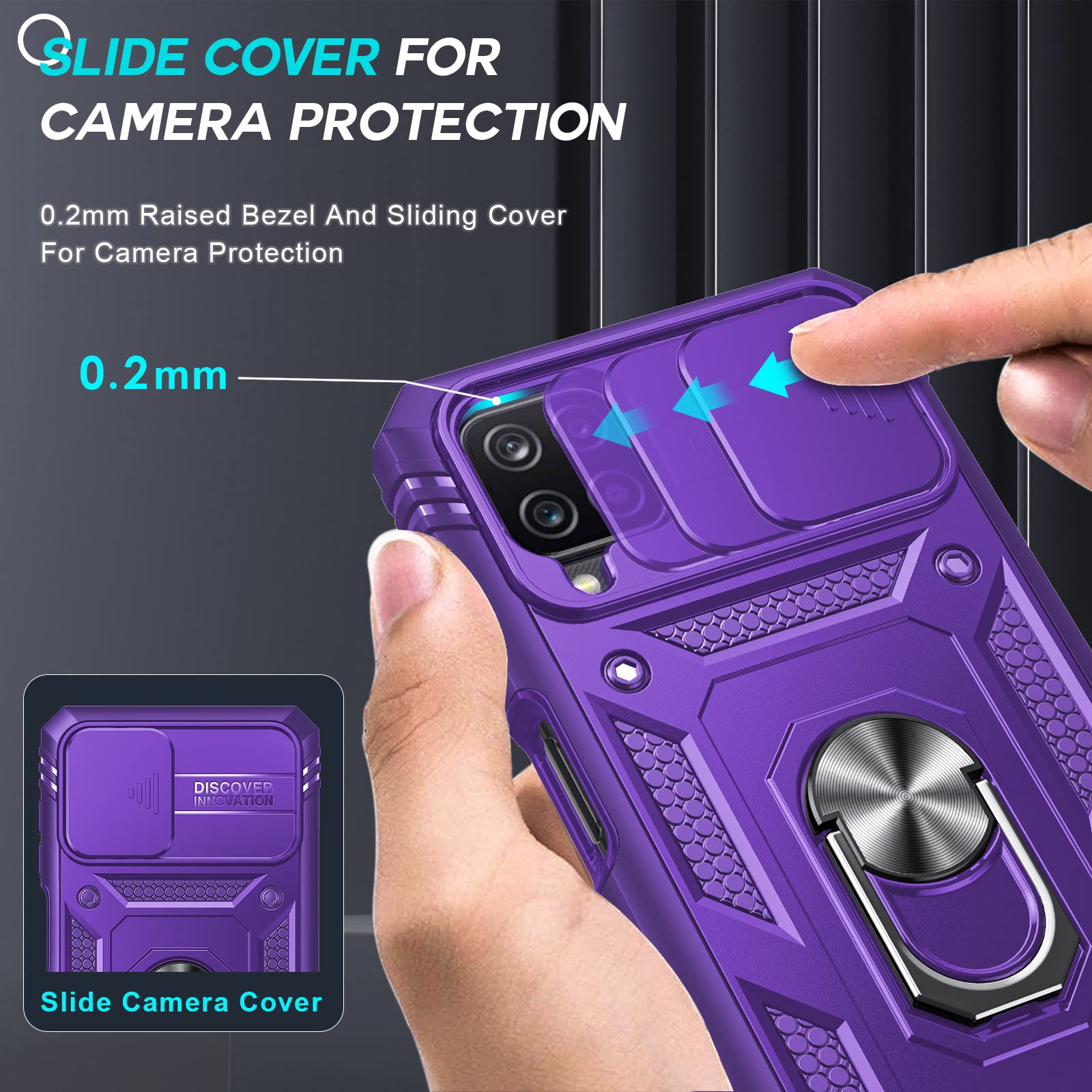 Leyi For Samsung Galaxy A12 Case: Samsung A12 Case With Slide Camera Cover + [2 Packs] Screen Protector, 360 Full Body Military