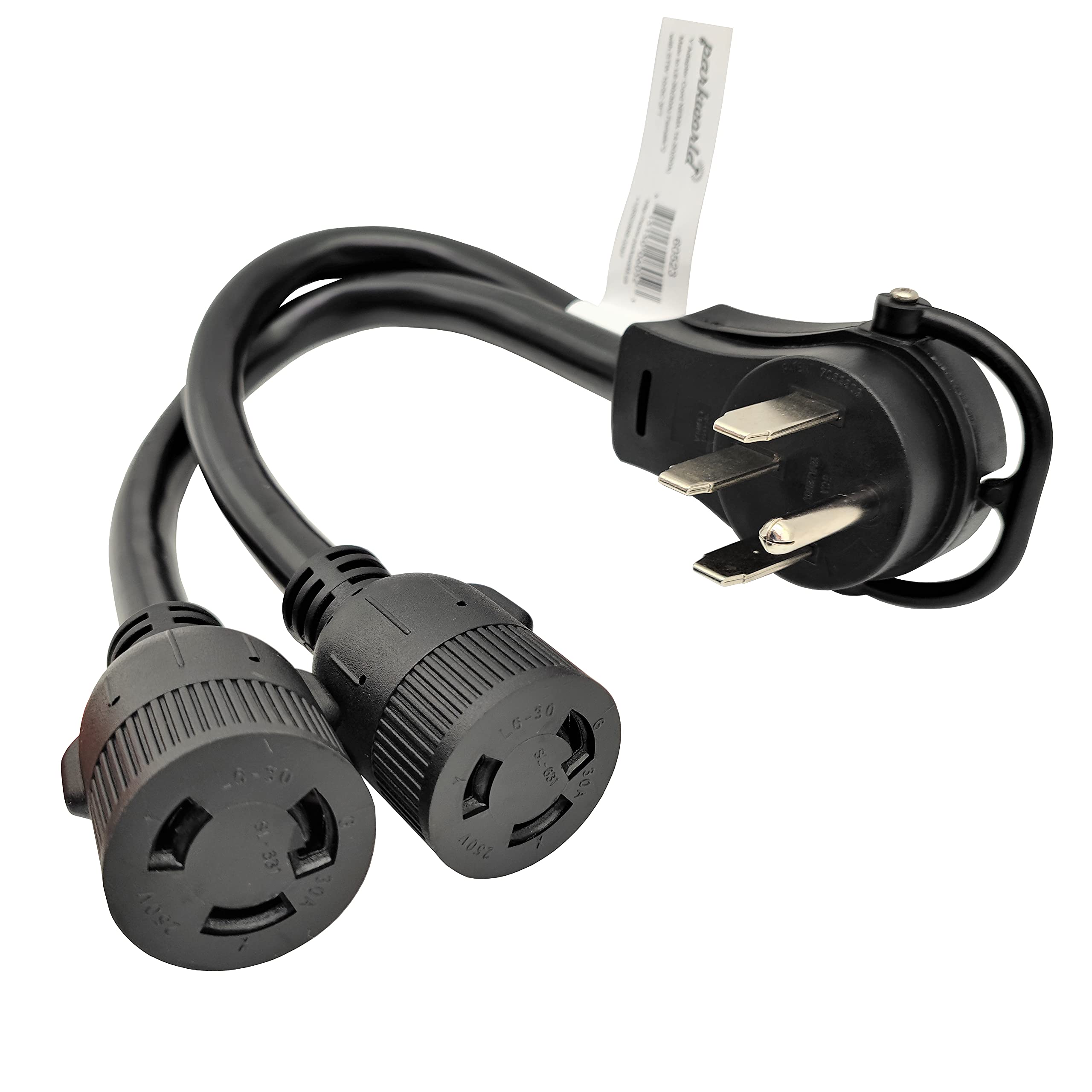 Parkworld 60523 Nema 14 50P To L6 30R Dual Socket Splitter Cord, Rv 50 Amp 4 Prong 14 50 Male Plug To Nema (2) L6 30 Female Twis